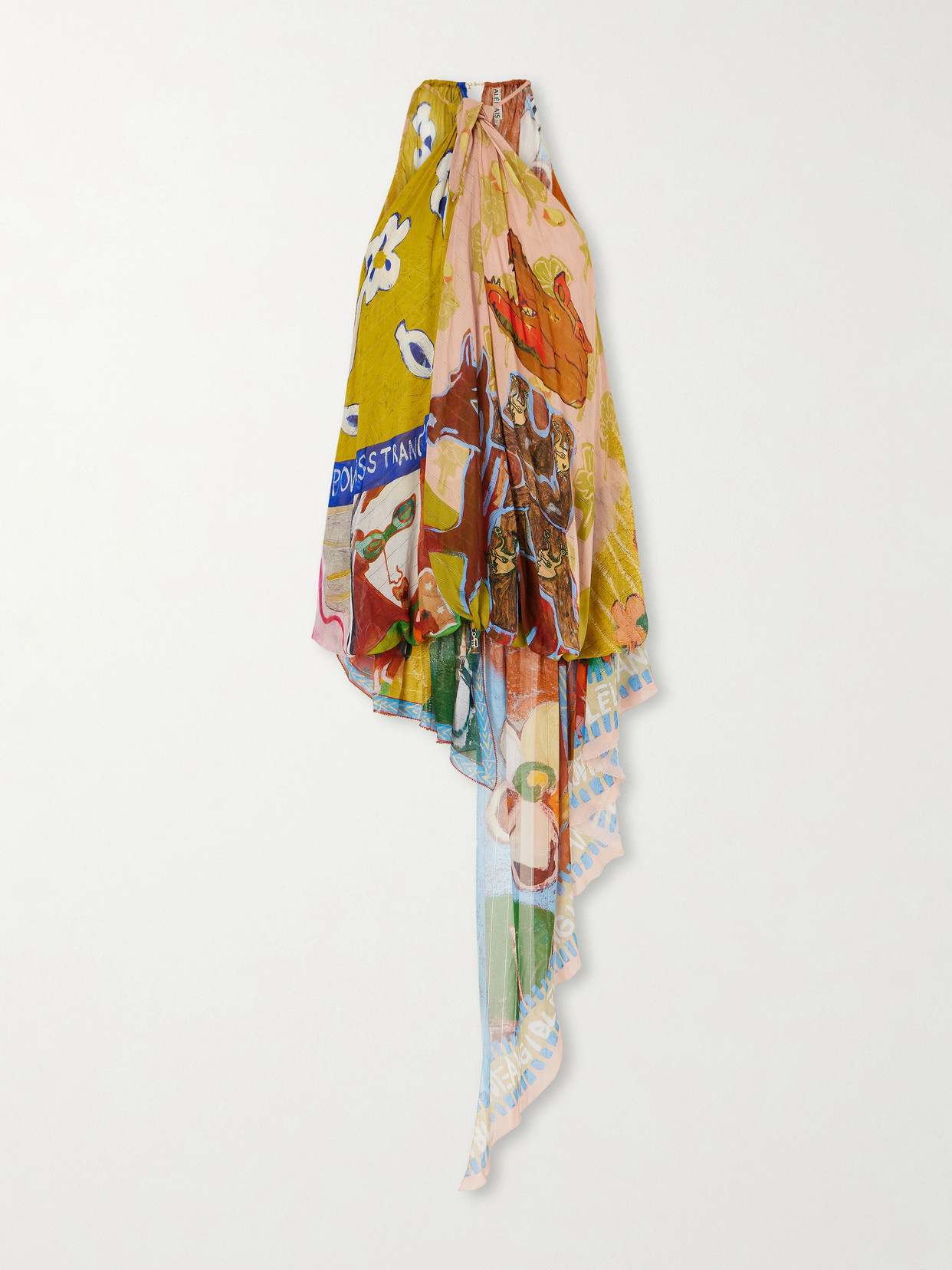 Alemais Mlak Asymmetrical Printed Organza Halterneck Tank In Yellow