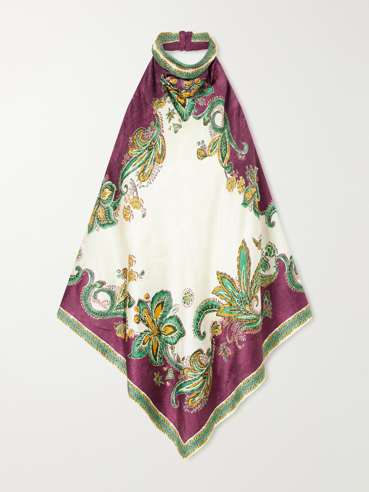 Alemais Ruthie Floral-print Satin-jacquard Halterneck Top In Purple