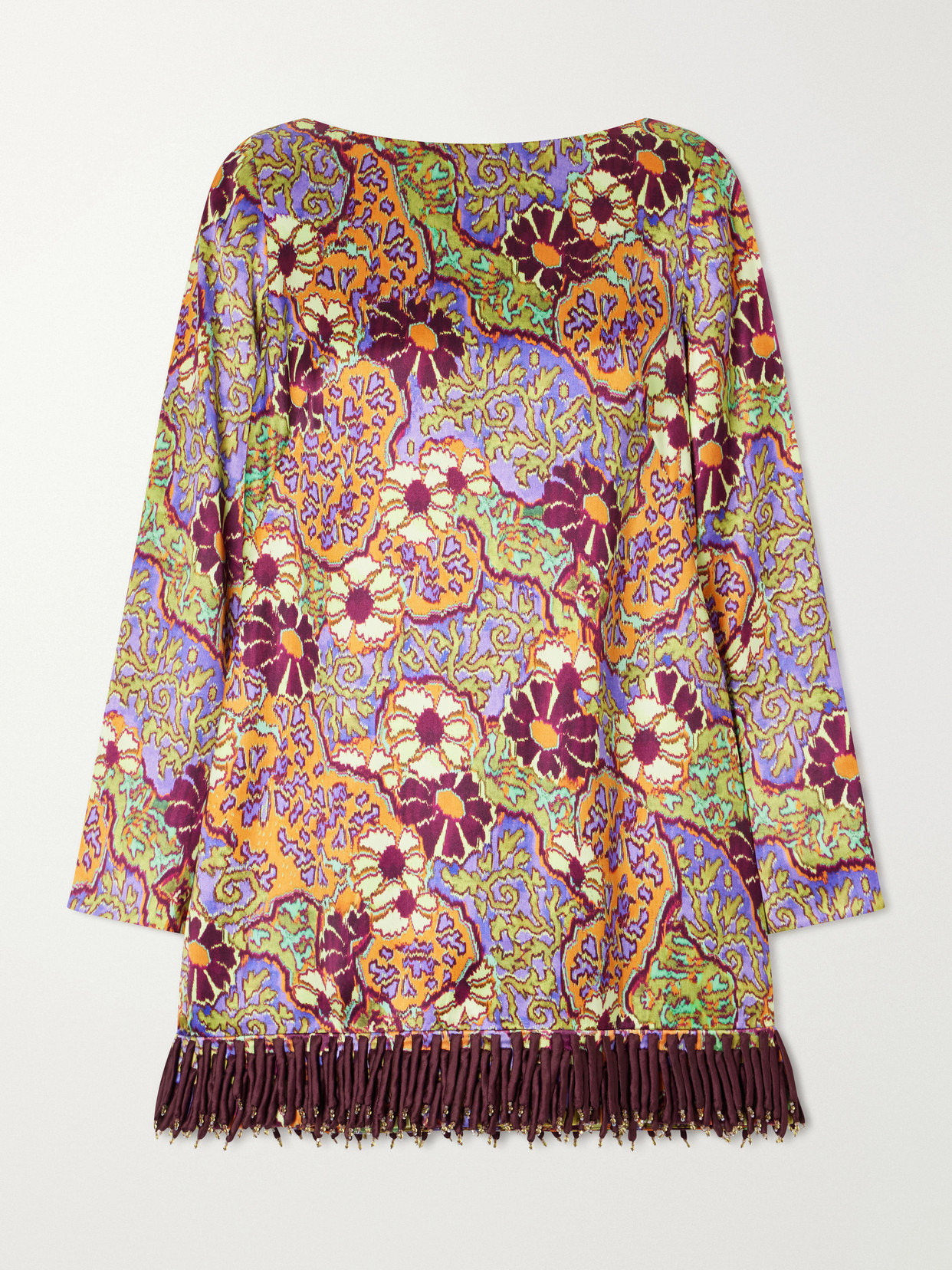 Alemais Floral-print Fringed Satin Mini Dress In Multi
