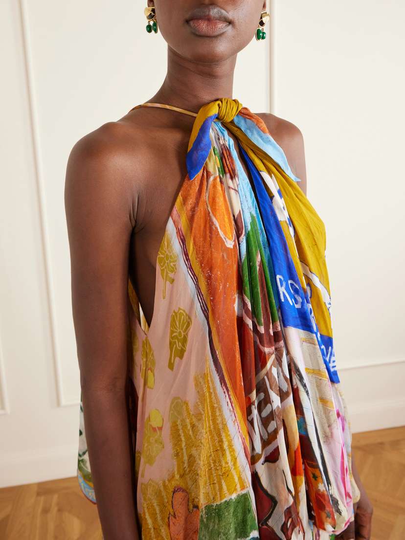 ALÉMAIS Mlak Draped Printed Organza Halterneck Midi Dress | Thumbnail 4