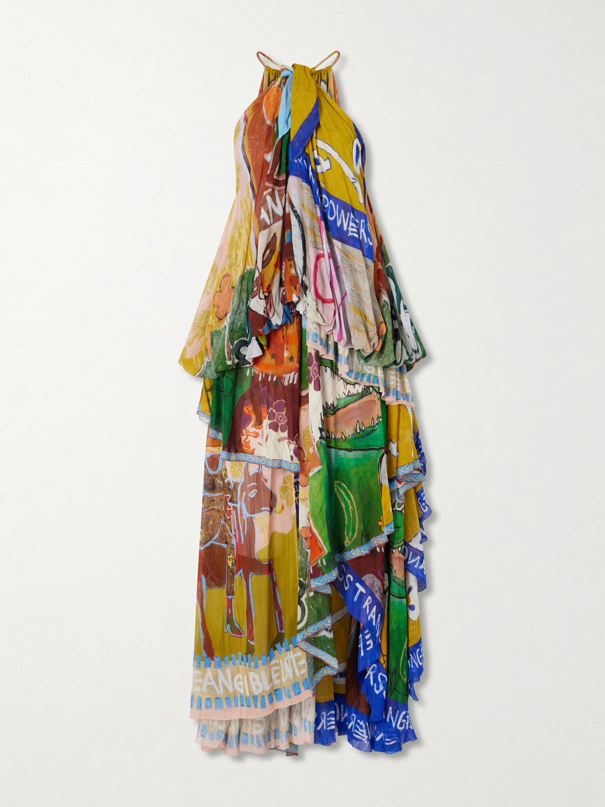 Alemais Mlak Draped Printed Organza Halterneck Midi Dress In Multi