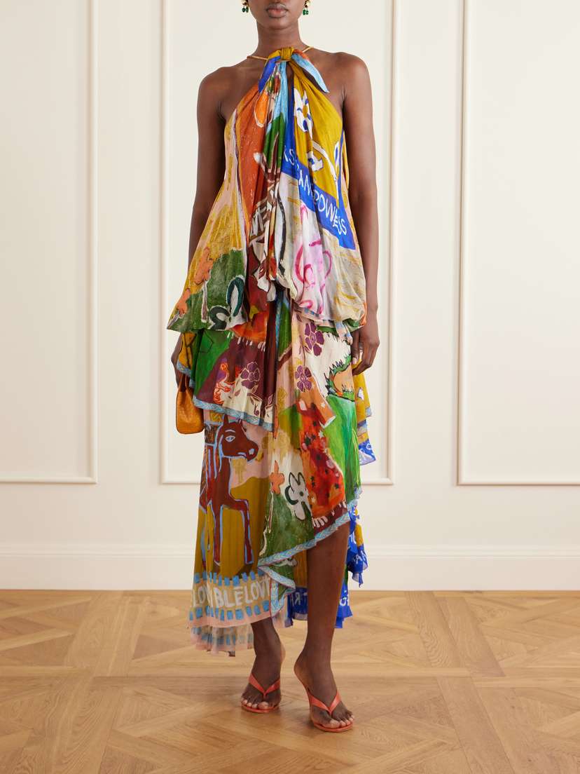 ALÉMAIS Mlak Draped Printed Organza Halterneck Midi Dress | Thumbnail 2