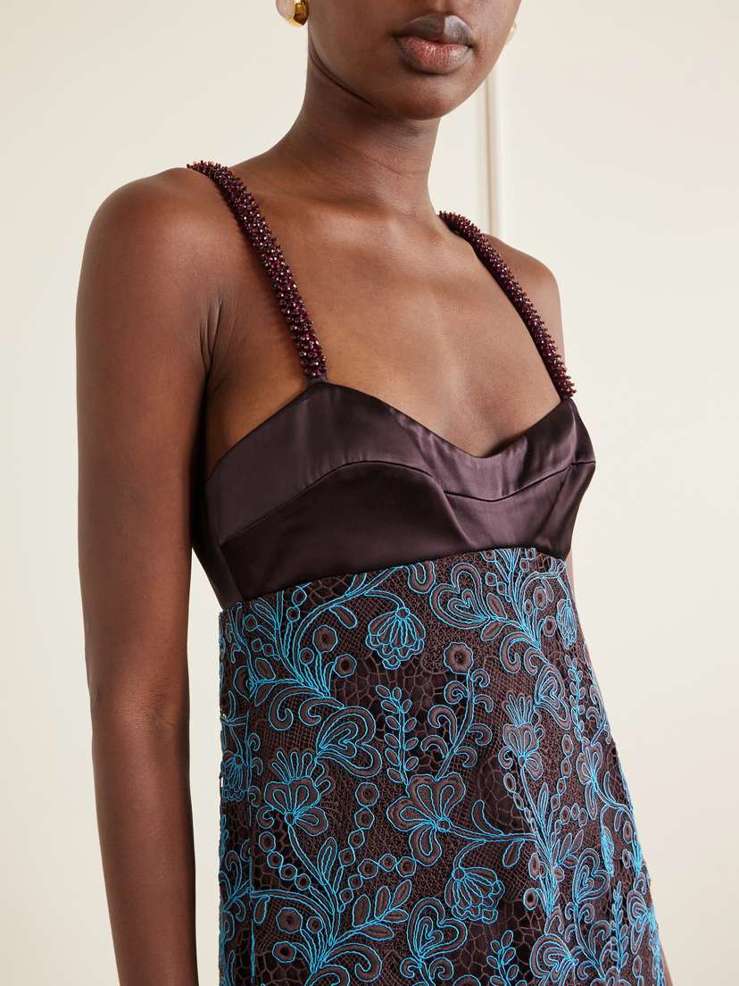 ALÉMAIS Francine Bead-embellished Satin-trimmed Guipure Lace Midi Dress | Thumbnail 4 ALÉMAIS Francine Bead-embellished Satin-trimmed Guipure Lace Midi Dress | Thumbnail 4