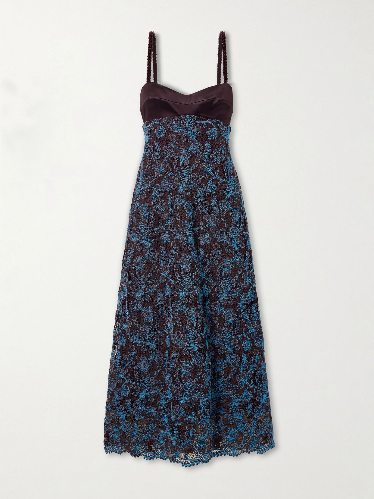 Francine bead-embellished satin-trimmed guipure lace midi dress