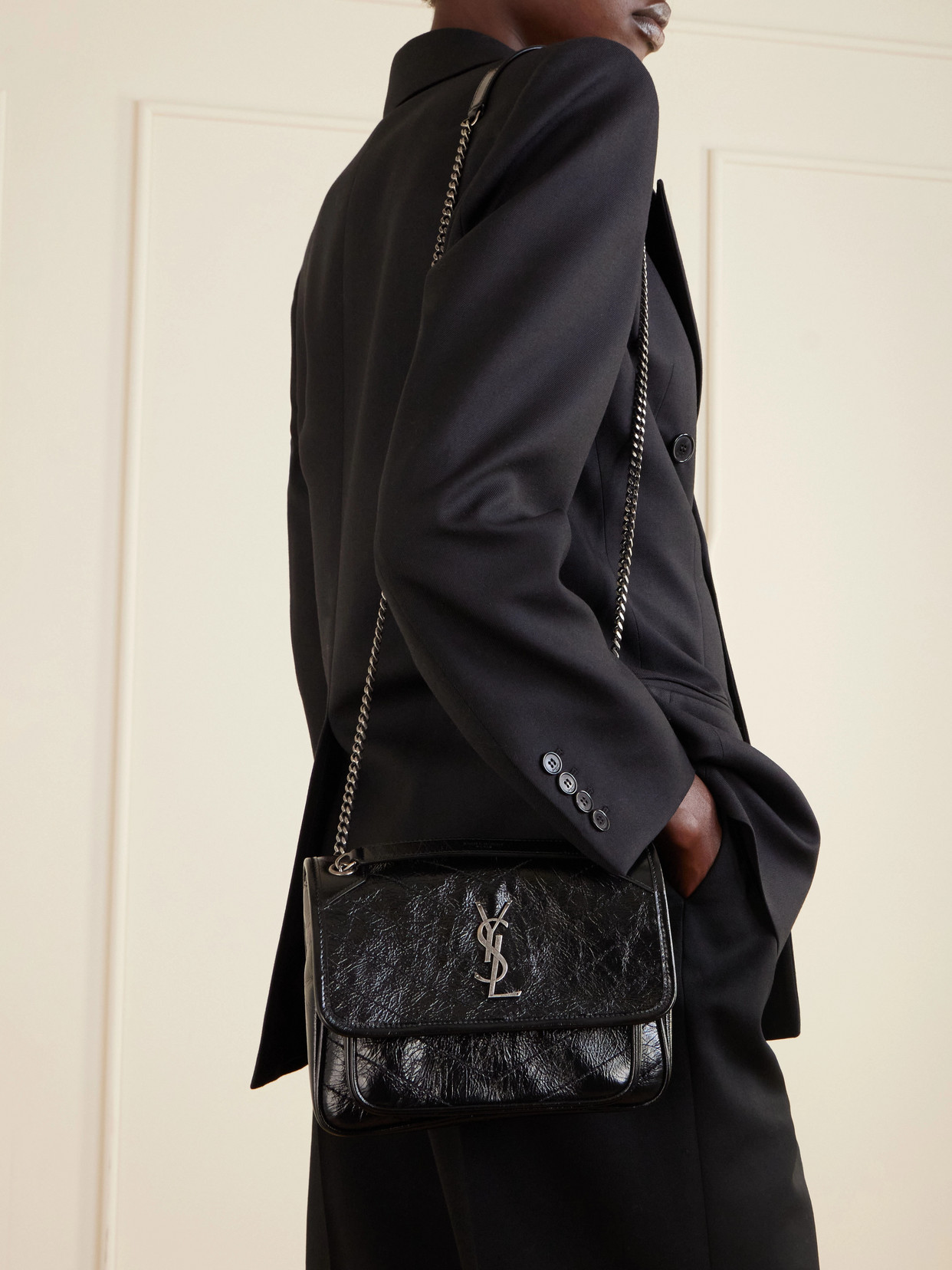 Niki Baby Quilted Crinkled-Leather Shoulder Bag