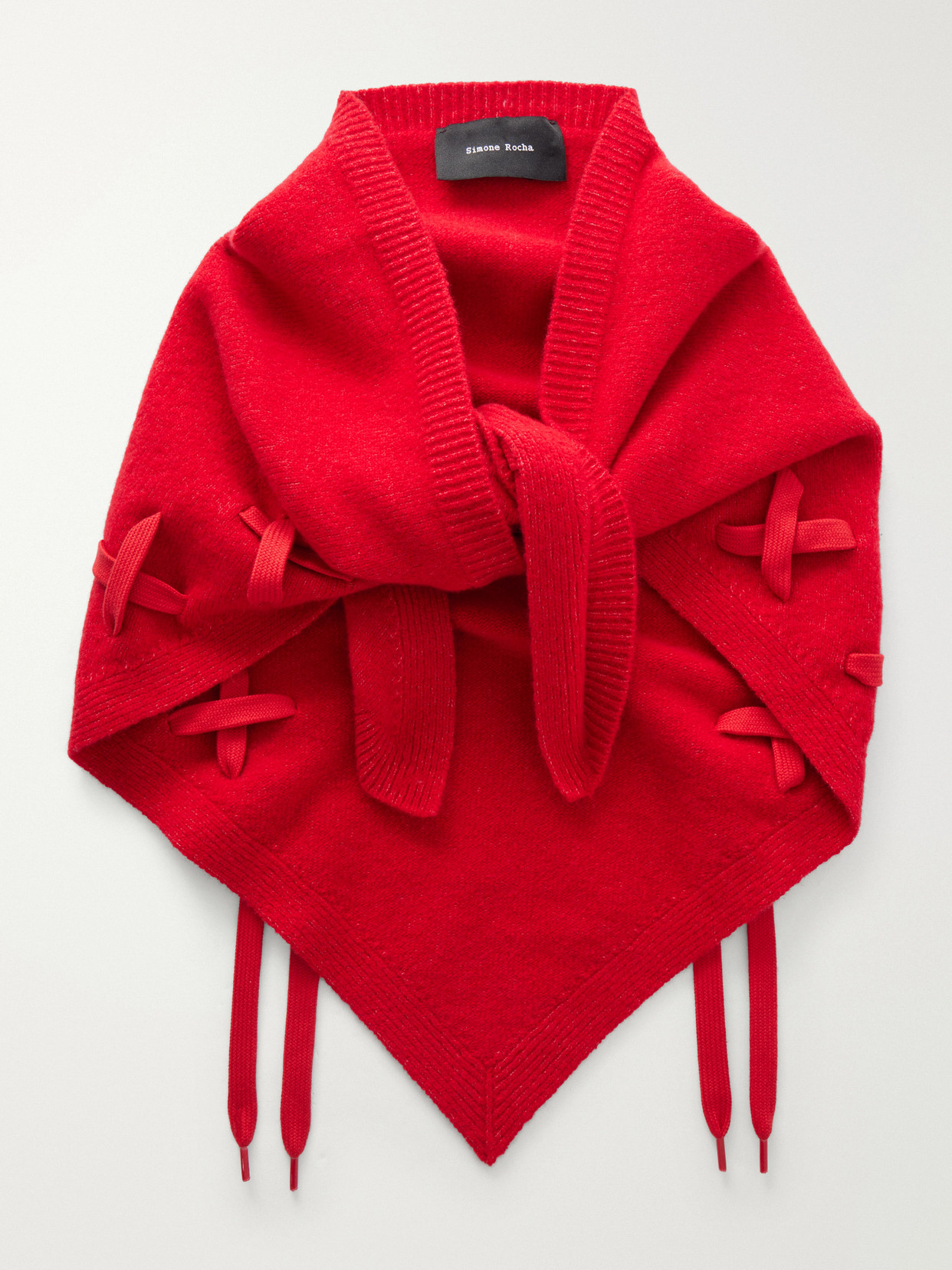 Simone Rocha Lace-up Merino Wool-blend Scarf In Red