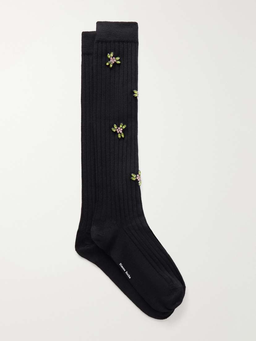 Simone Rocha Embellished Ribbed Merino Wool-blend Socks