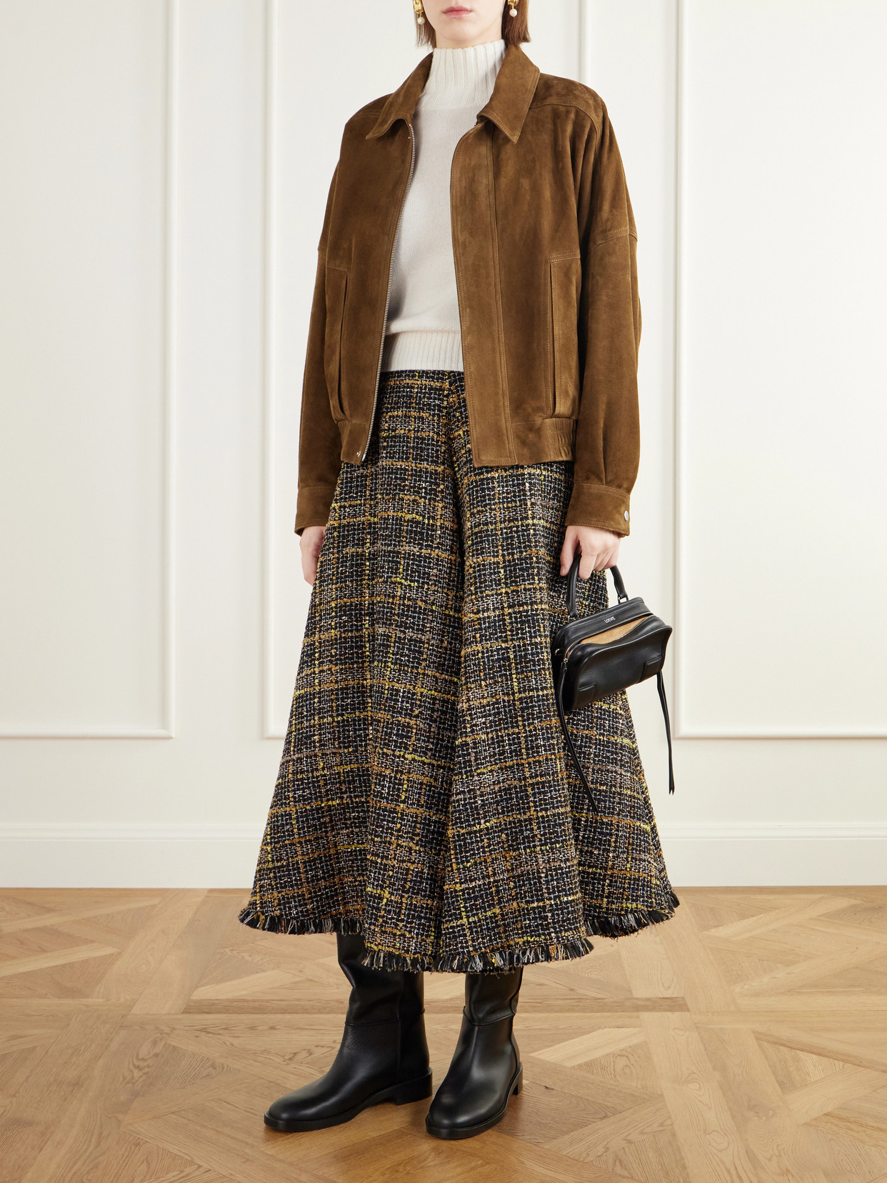 Varda Fringe-Trimmed Tweed Midi