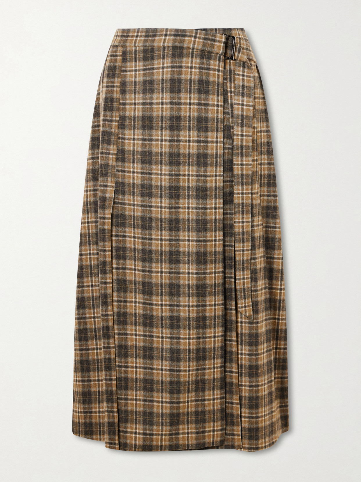 Brunello Cucinelli Checked Wool-blend Wrap Midi Skirt In Multi