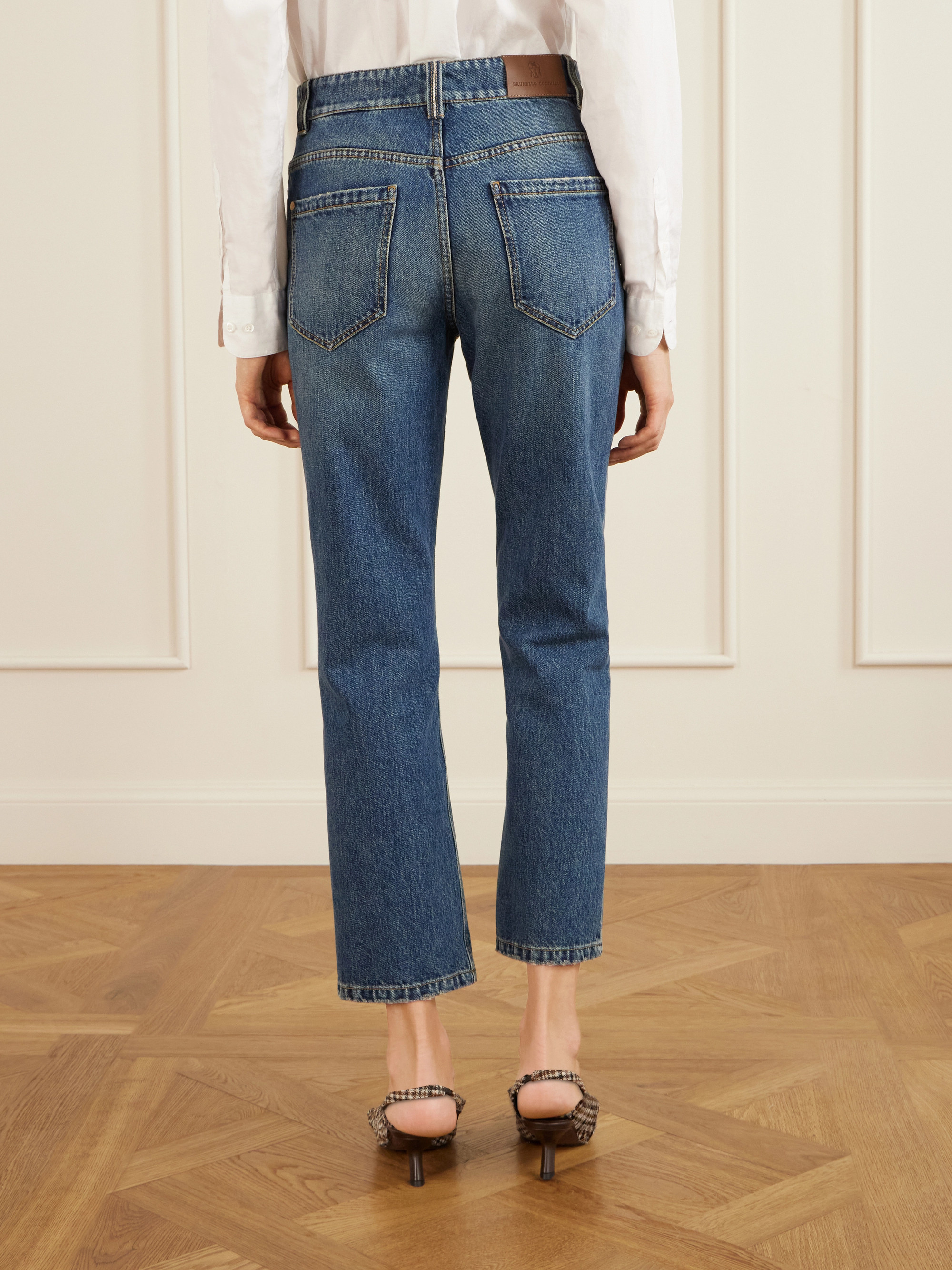 Brunello Cucinelli Cropped bead-embellished straight-leg jeans