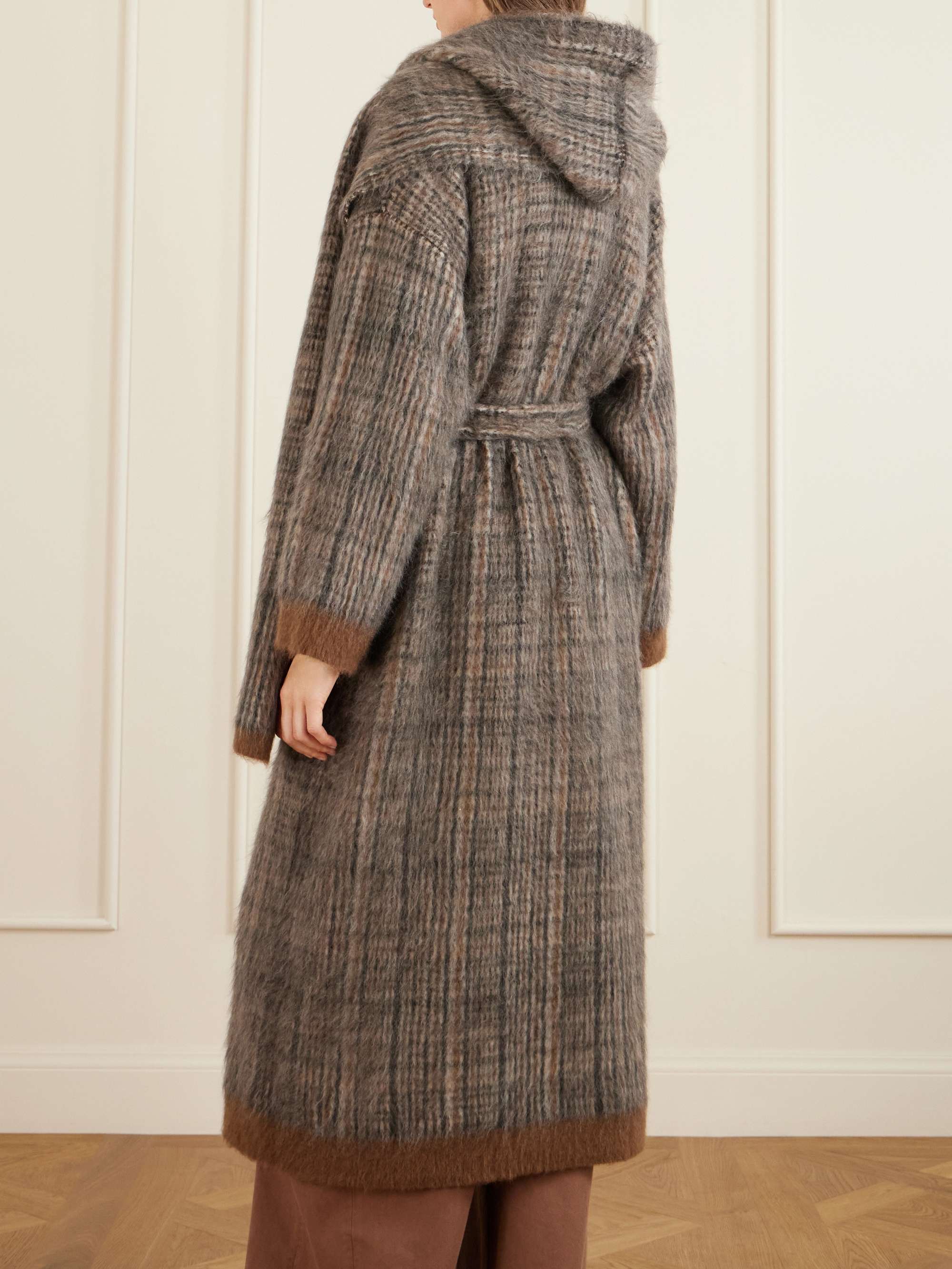 BRUNELLO CUCINELLI Scarf-detailed belted checked brushed wool