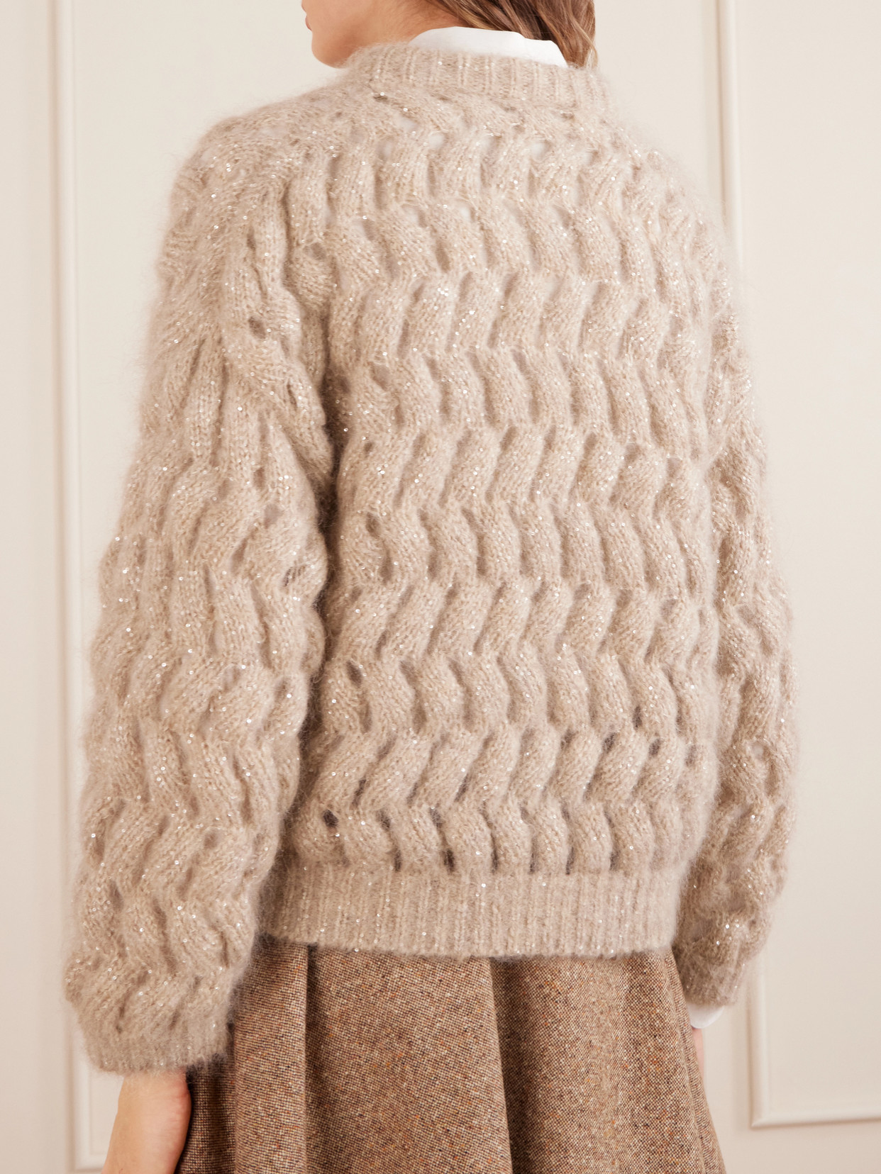 Sequin-Embellished Open-Knit Mohair-Blend Sweater