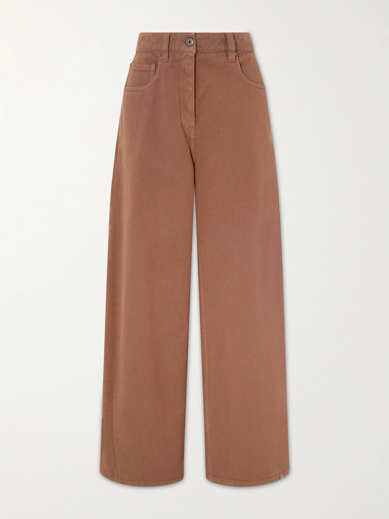Brunello Cucinelli Embellished High-rise Wide-leg Jeans In Brown