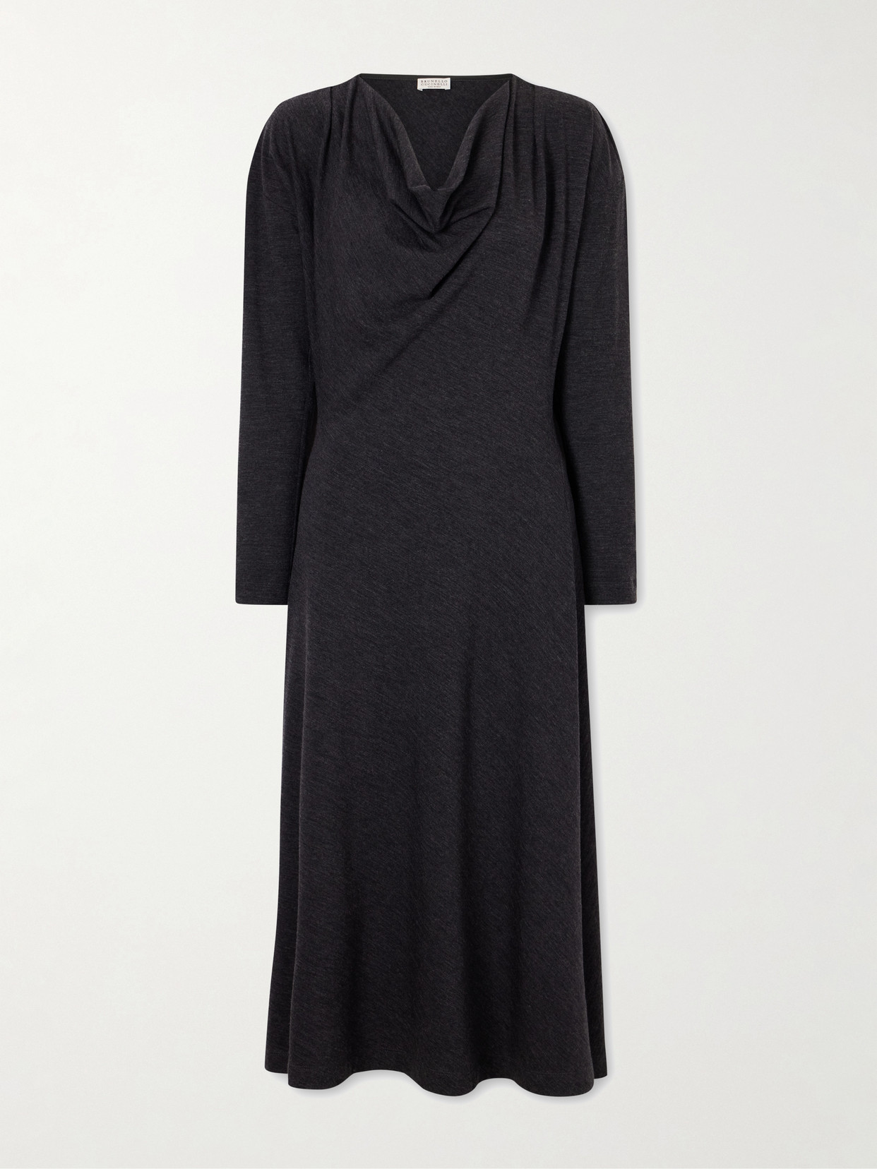 Brunello Cucinelli Draped Wool-blend Jersey Dress In Black