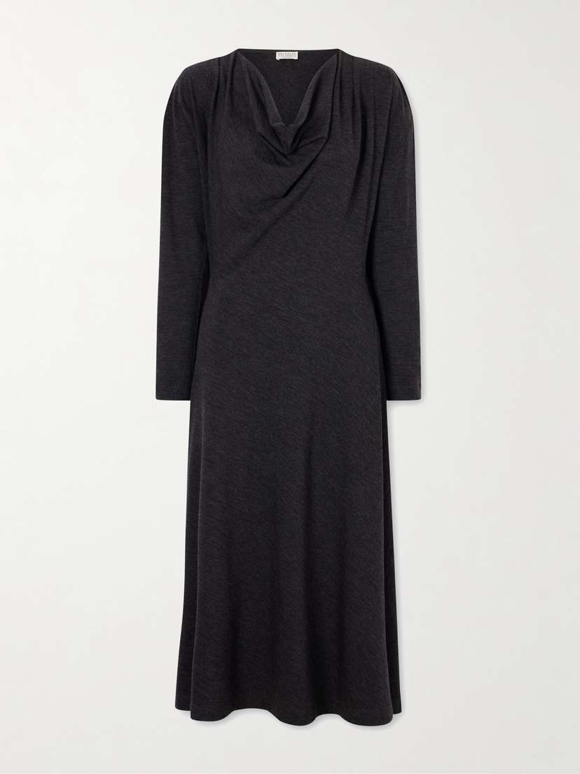 Brunello Cucinelli Draped Wool-blend Jersey Dress | Thumbnail 5 Brunello Cucinelli Draped Wool-blend Jersey Dress | Thumbnail 5