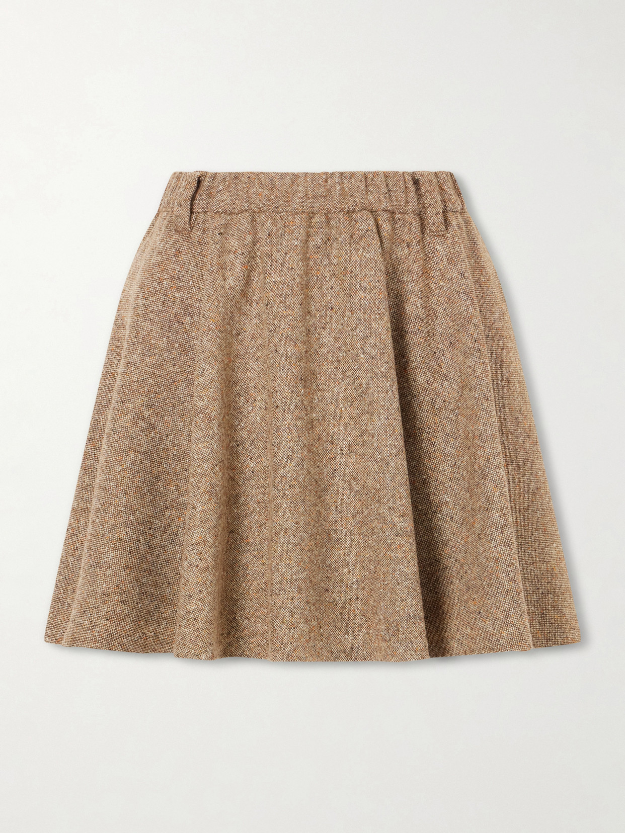 Brunello Cucinelli Pleated Wool-blend Tweed Mini Skirt In Brown