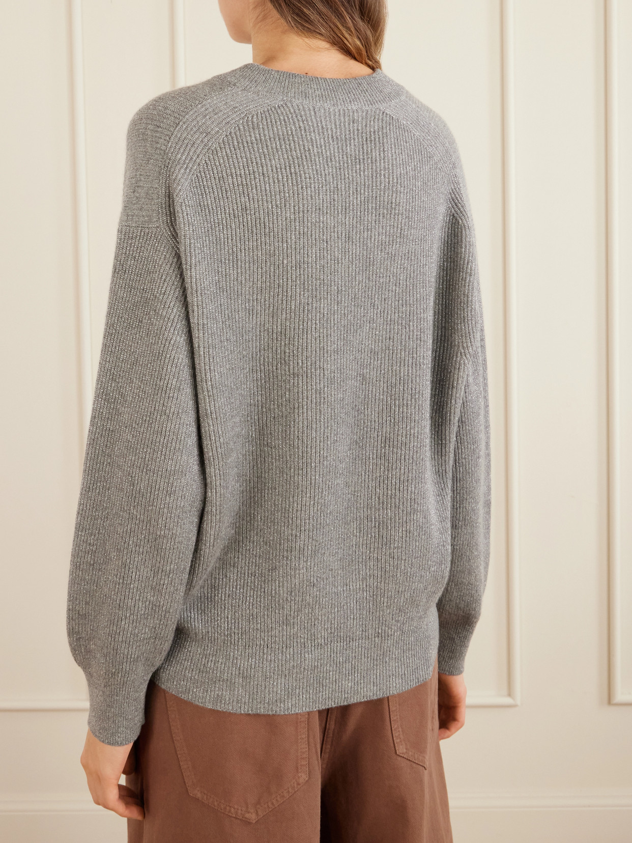 Ribbed-Knit Metallic Cashmere-Blend Sweater