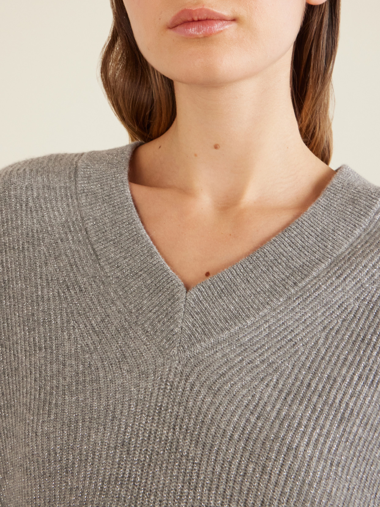 Ribbed-Knit Metallic Cashmere-Blend Sweater