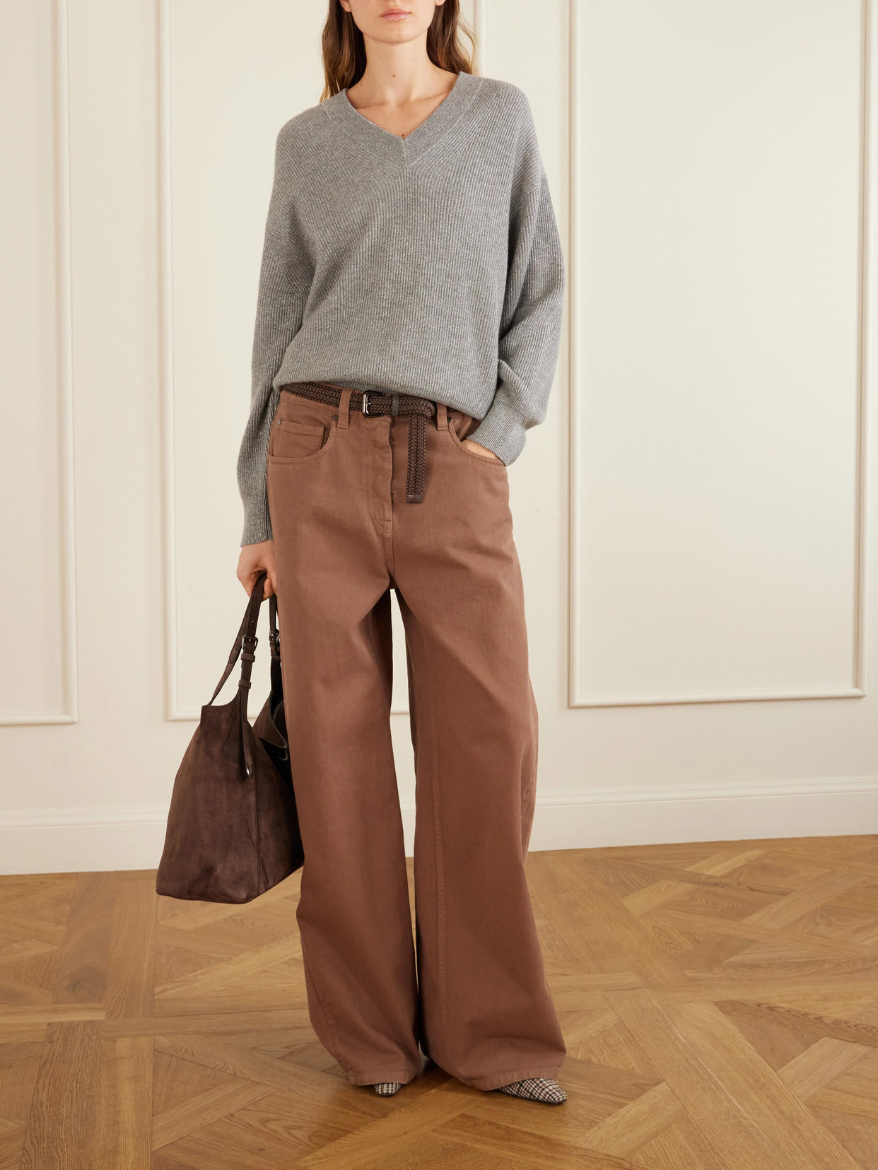 Ribbed-Knit Metallic Cashmere-Blend Sweater
