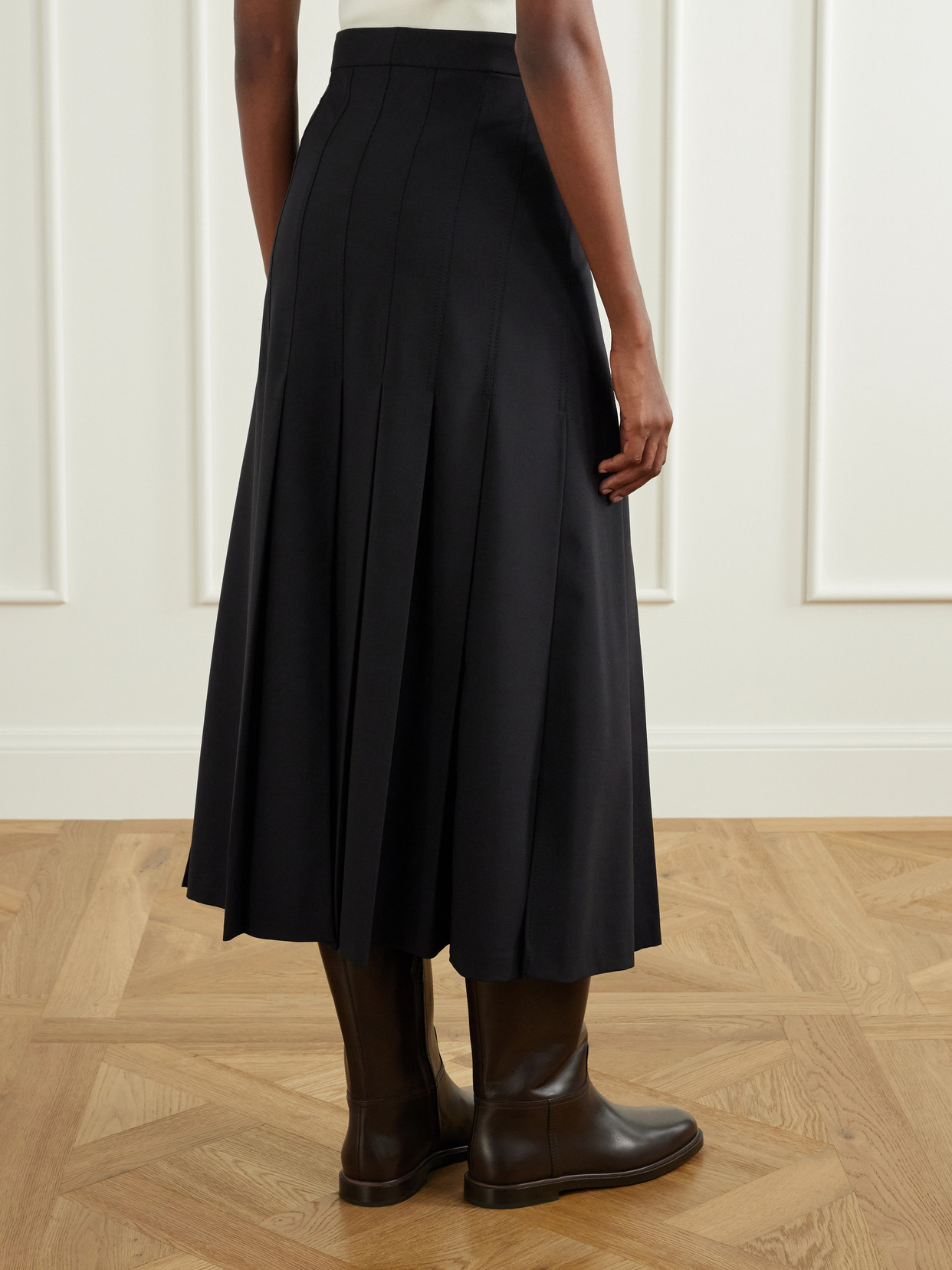 Pleated Wool-Blend Wrap Midi
