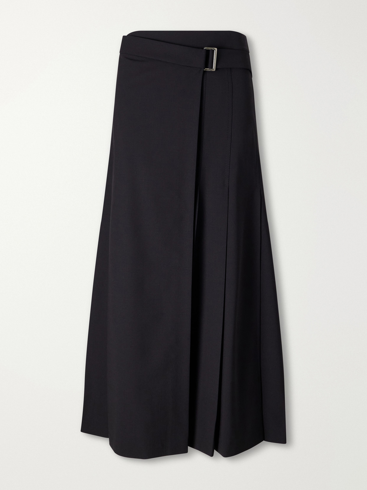 Brunello Cucinelli Pleated Wool-blend Wrap Midi Skirt In Black