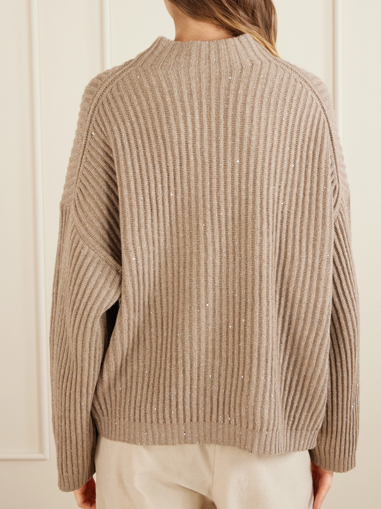 Sequined Ribbed-Knit Sweater