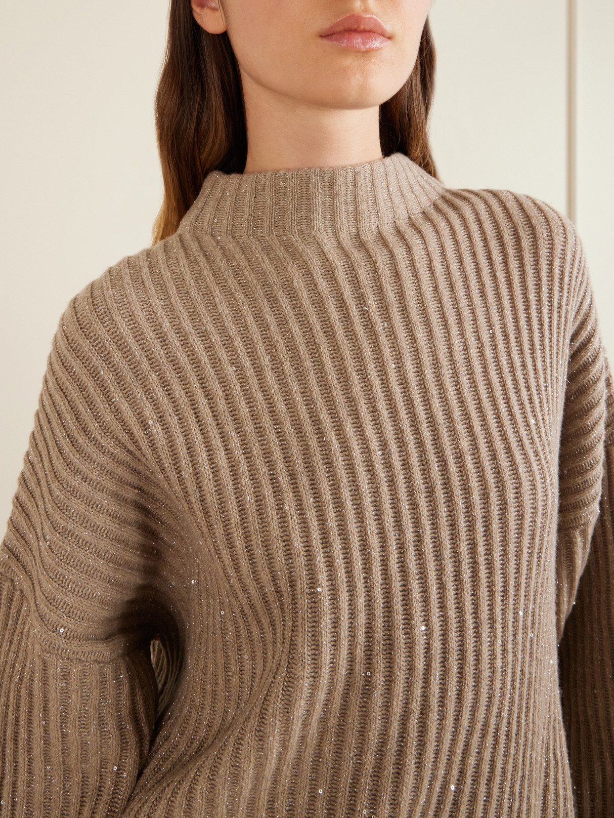 Sequined Ribbed-Knit Sweater