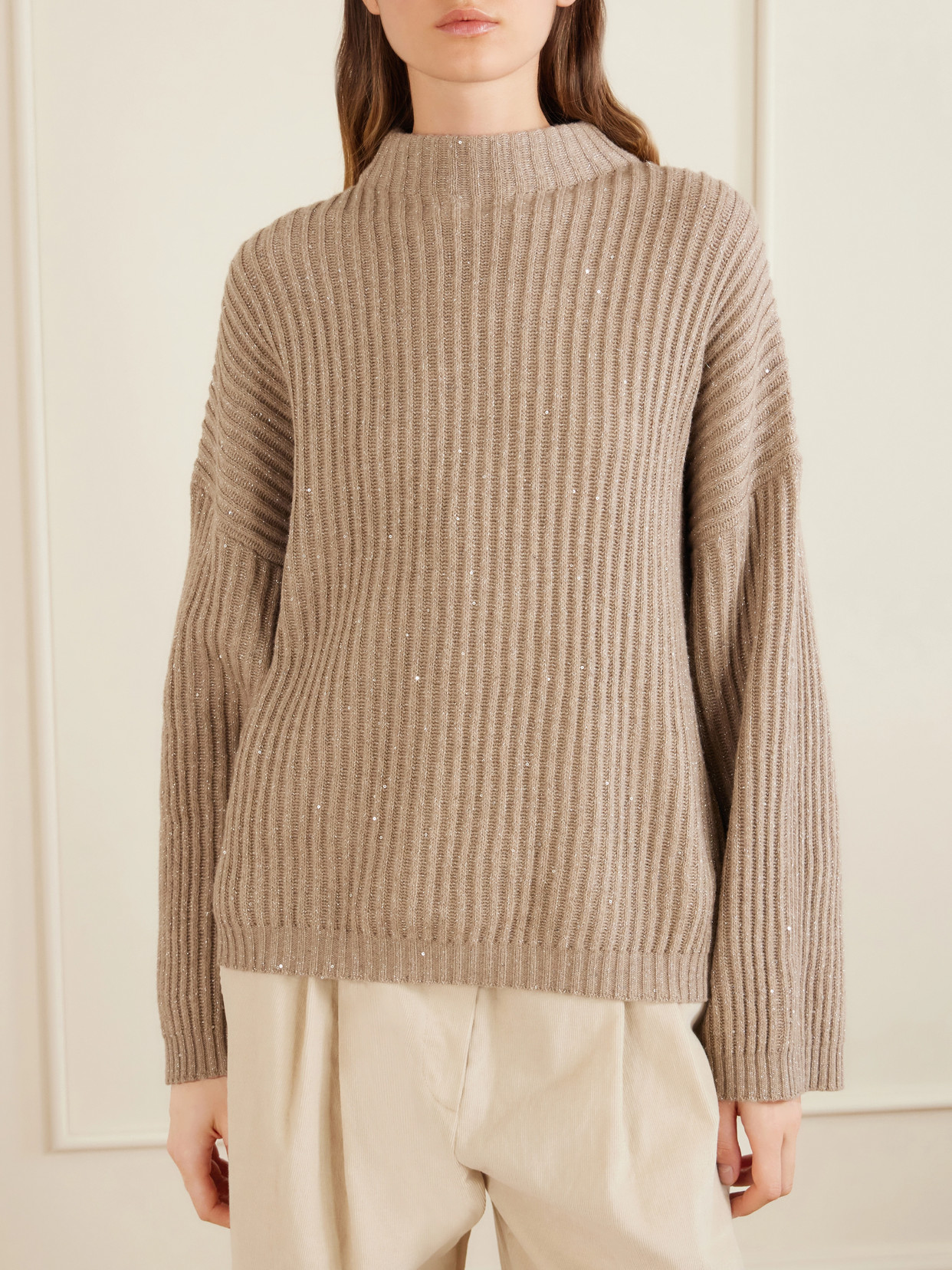 Sequined Ribbed-Knit Sweater