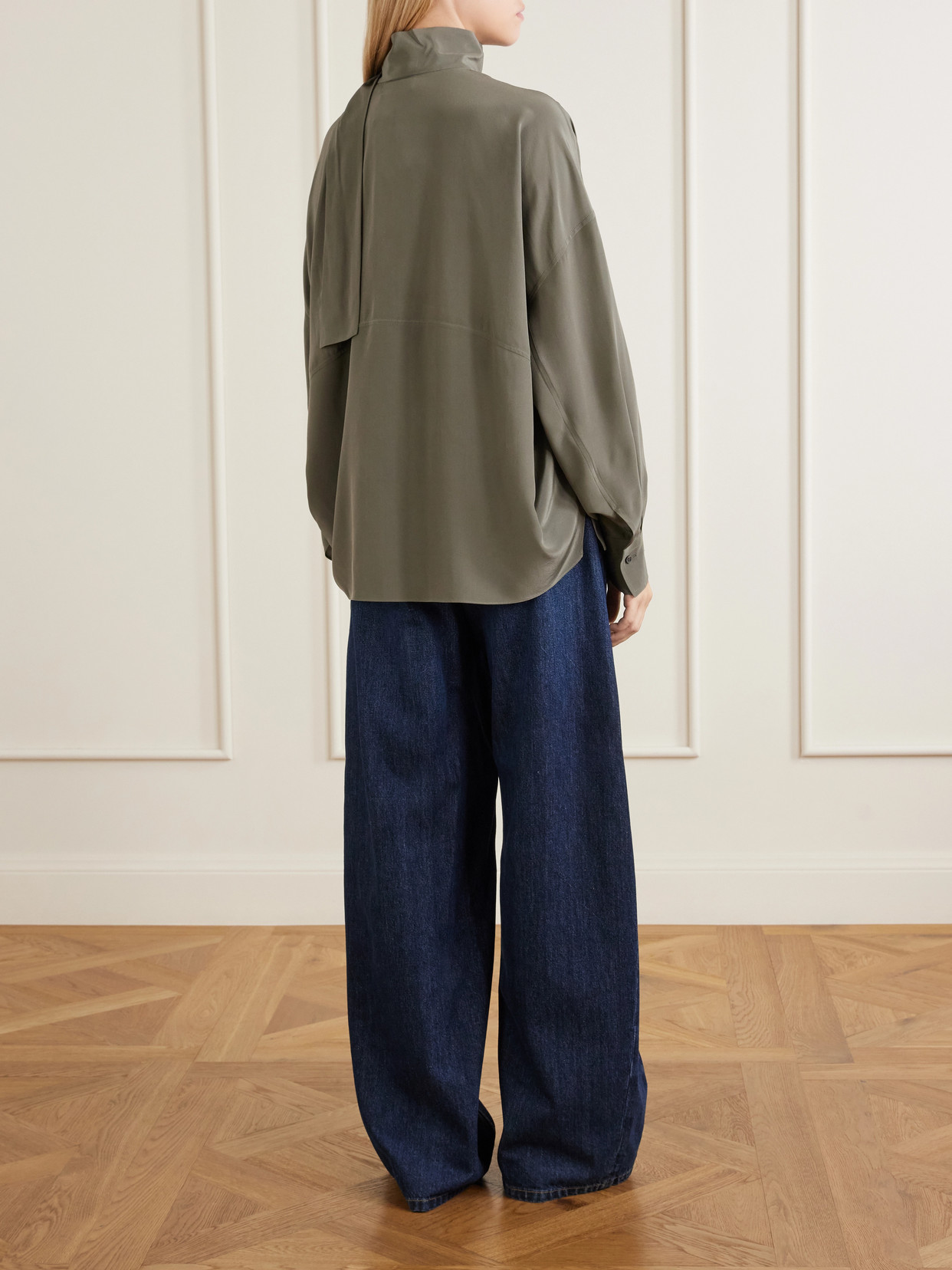 Bead-Embellished Silk-Satin Blouse