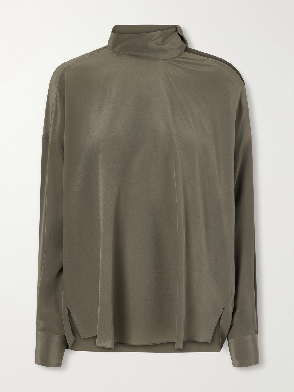 Brunello Cucinelli Bead-embellished Silk-satin Blouse In Green