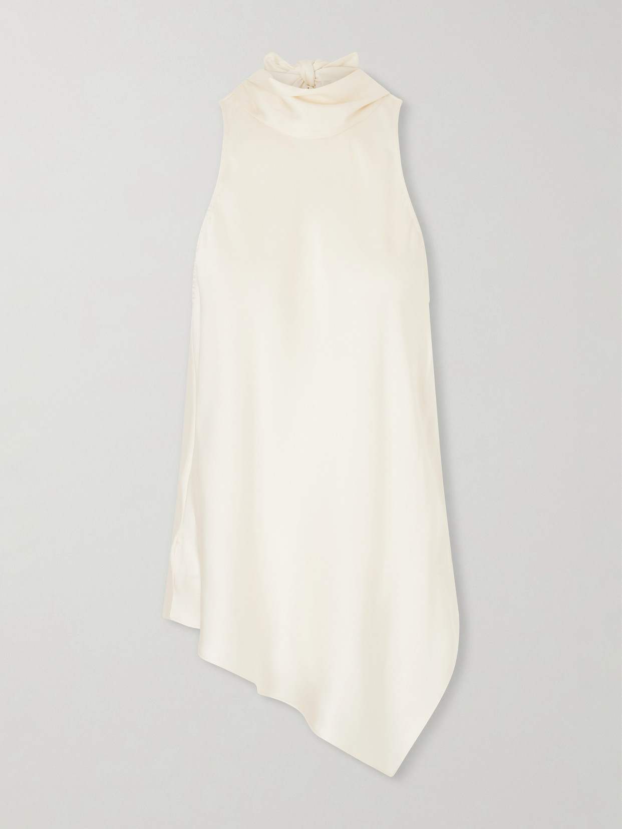 Brunello Cucinelli Scarf-detailed Silk-satin Turtleneck Blouse In White