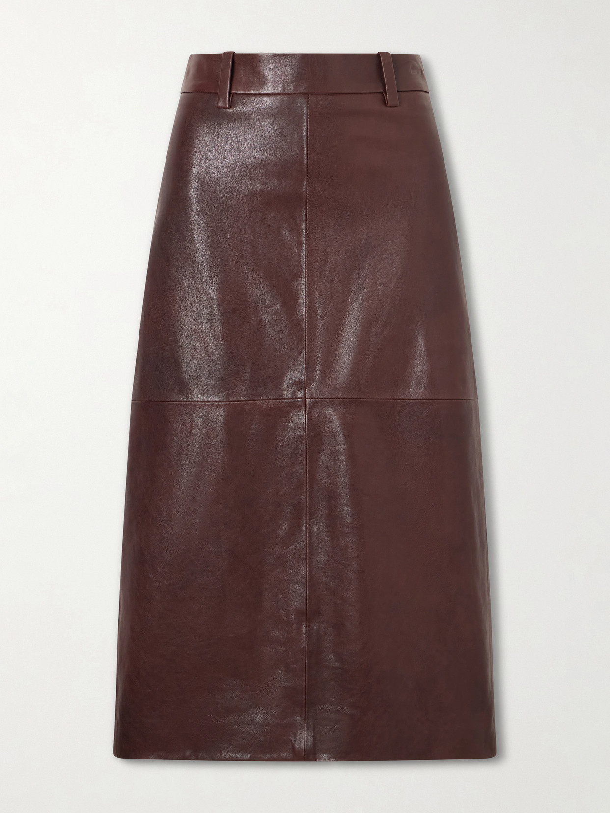 Brunello Cucinelli Paneled Leather Midi Skirt In Burgundy