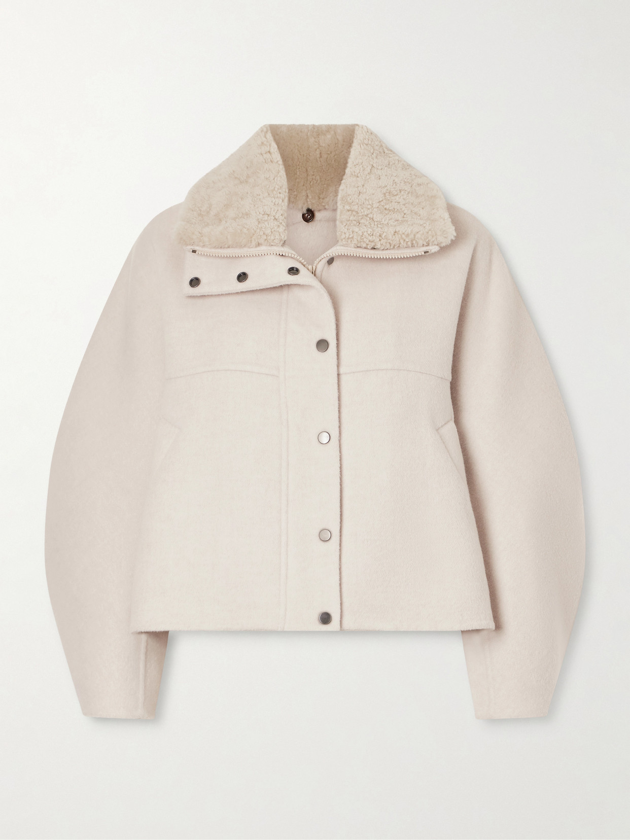 Brunello Cucinelli Shearling-trimmed Wool And Cashmere-blend Jacket In Neutral