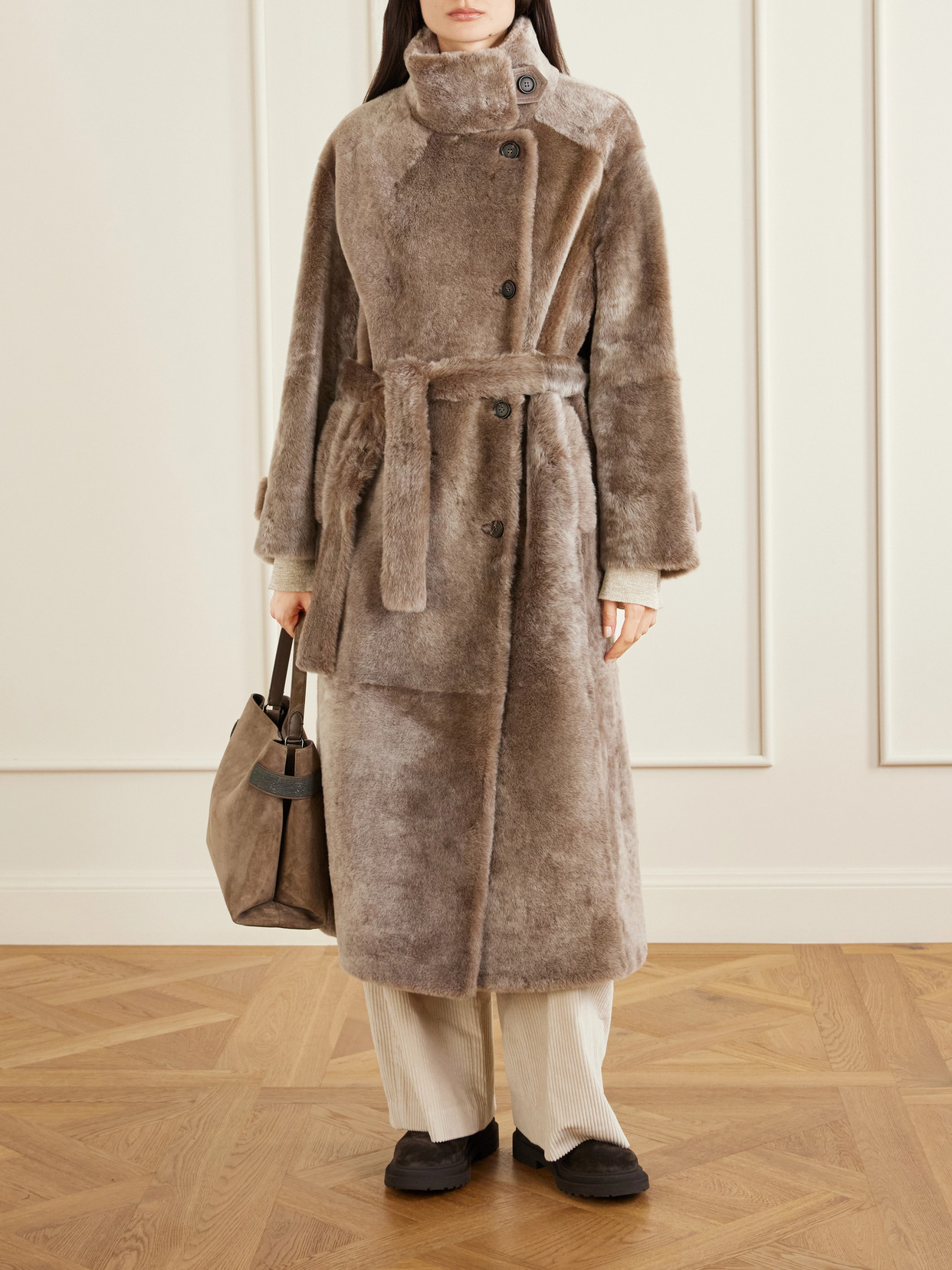 Belted Shearling Coat