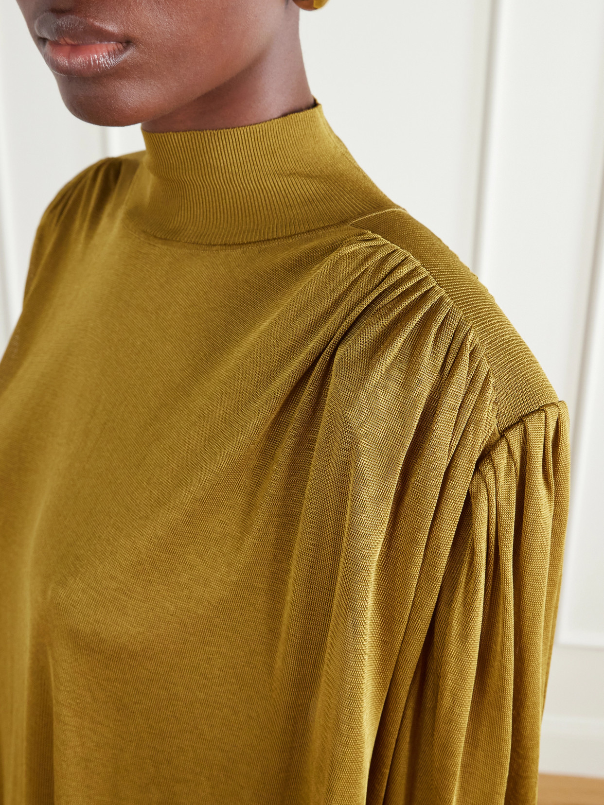Ethel Gathered Stretch-Knit Blouse