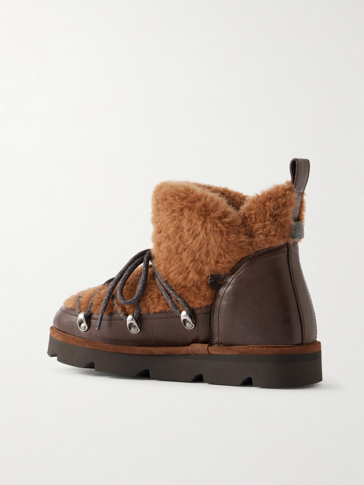 Bead-Embellished Shearling-Trimmed Ankle Boots