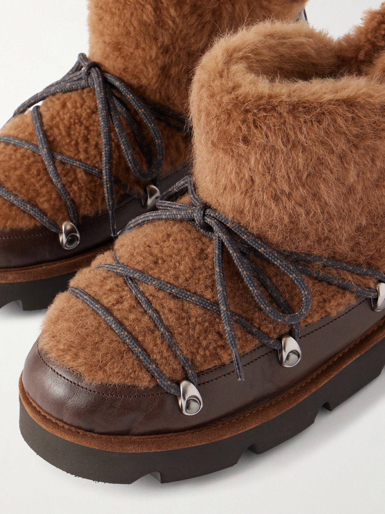 Bead-Embellished Shearling-Trimmed Ankle Boots