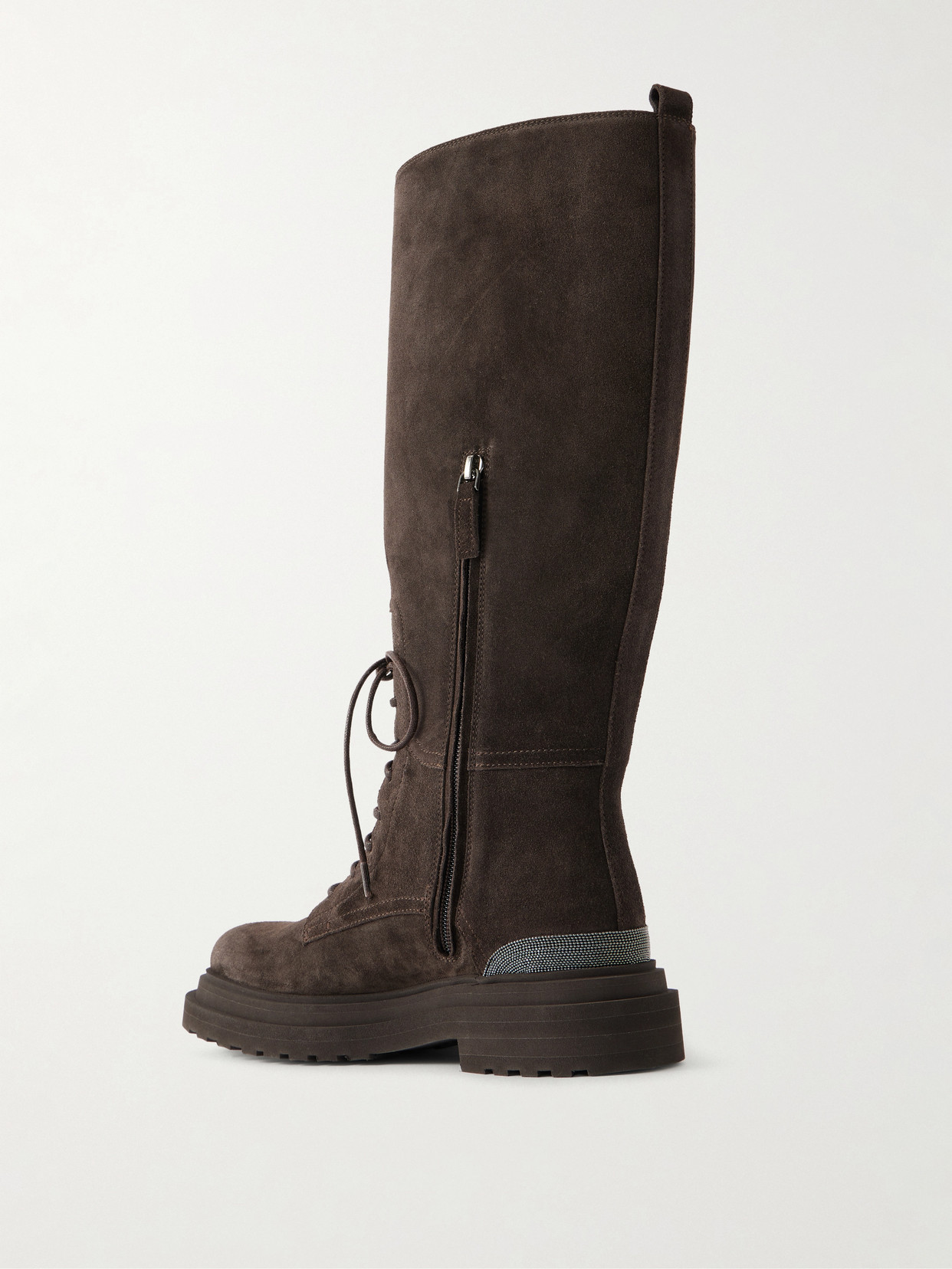 Bead-Embellished Suede Knee Boots
