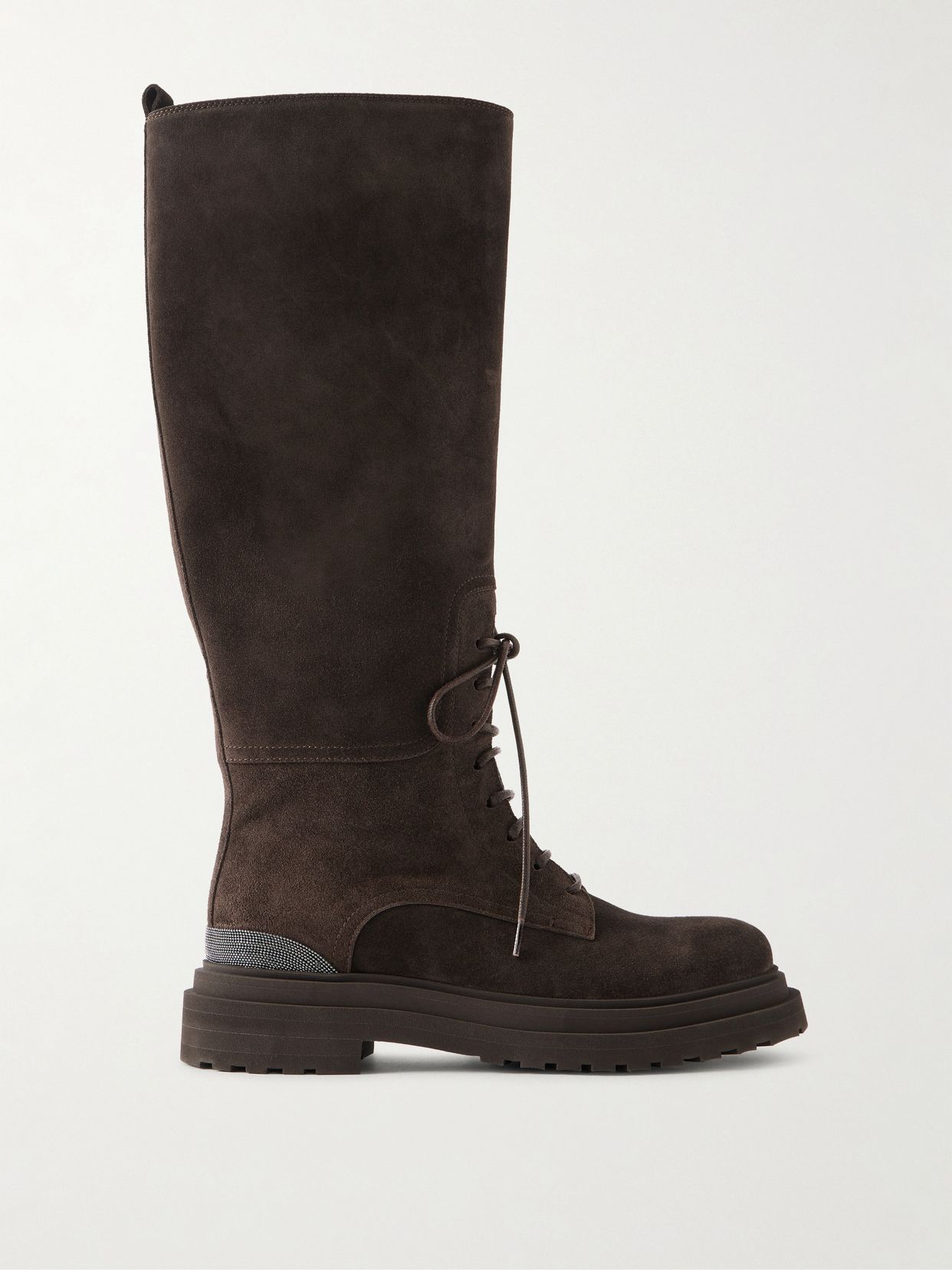 bead embellished suede knee boots