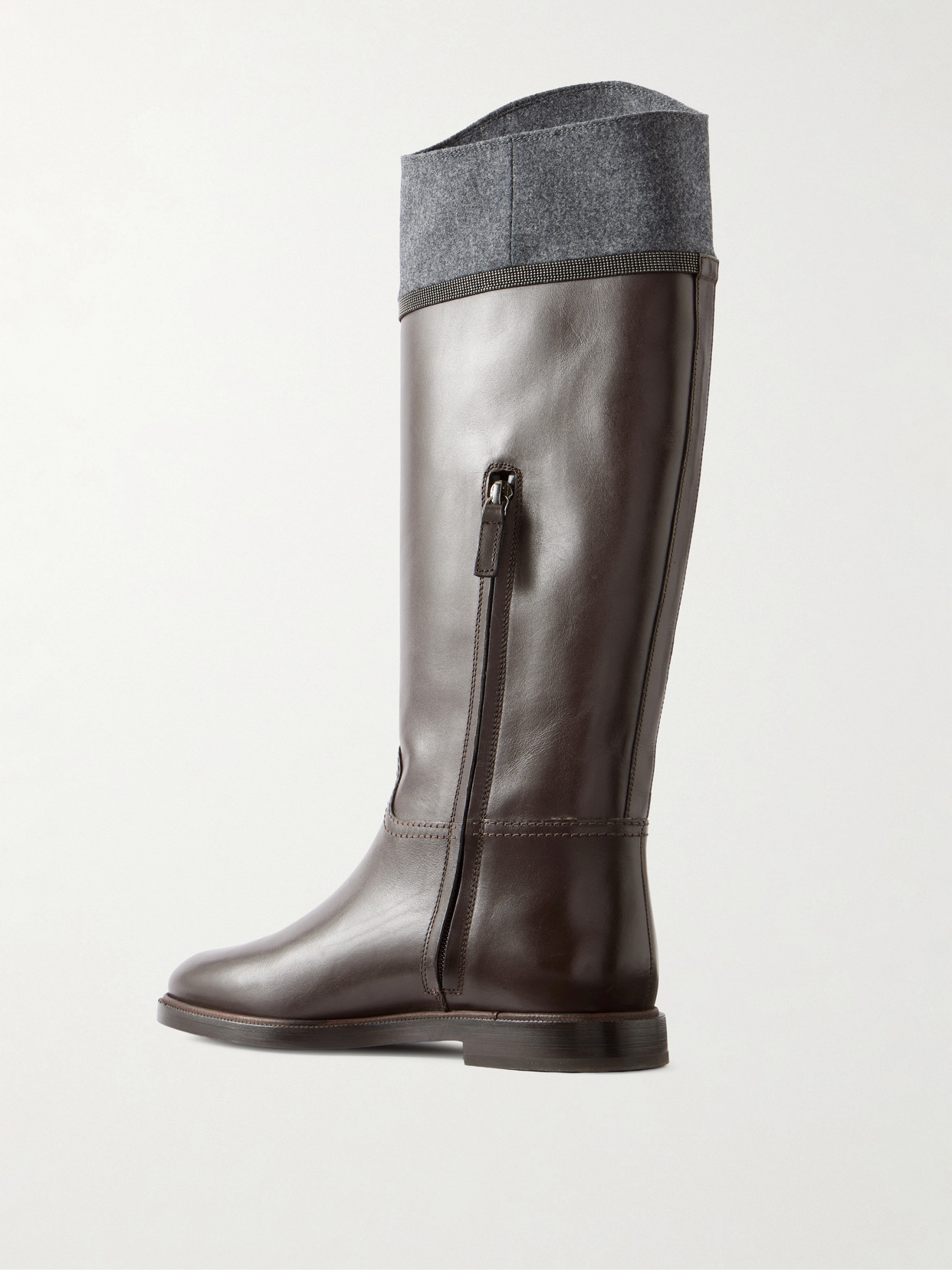 Bead-Embellished Wool-Trimmed Ankle Boots