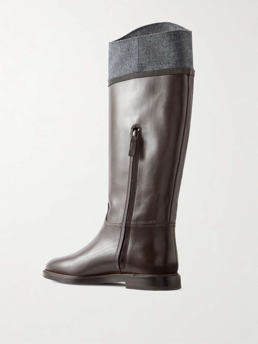 Brunello Cucinelli Bead-embellished Wool-trimmed Leather Ankle Boots | Thumbnail 3 Brunello Cucinelli Bead-embellished Wool-trimmed Leather Ankle Boots | Thumbnail 3