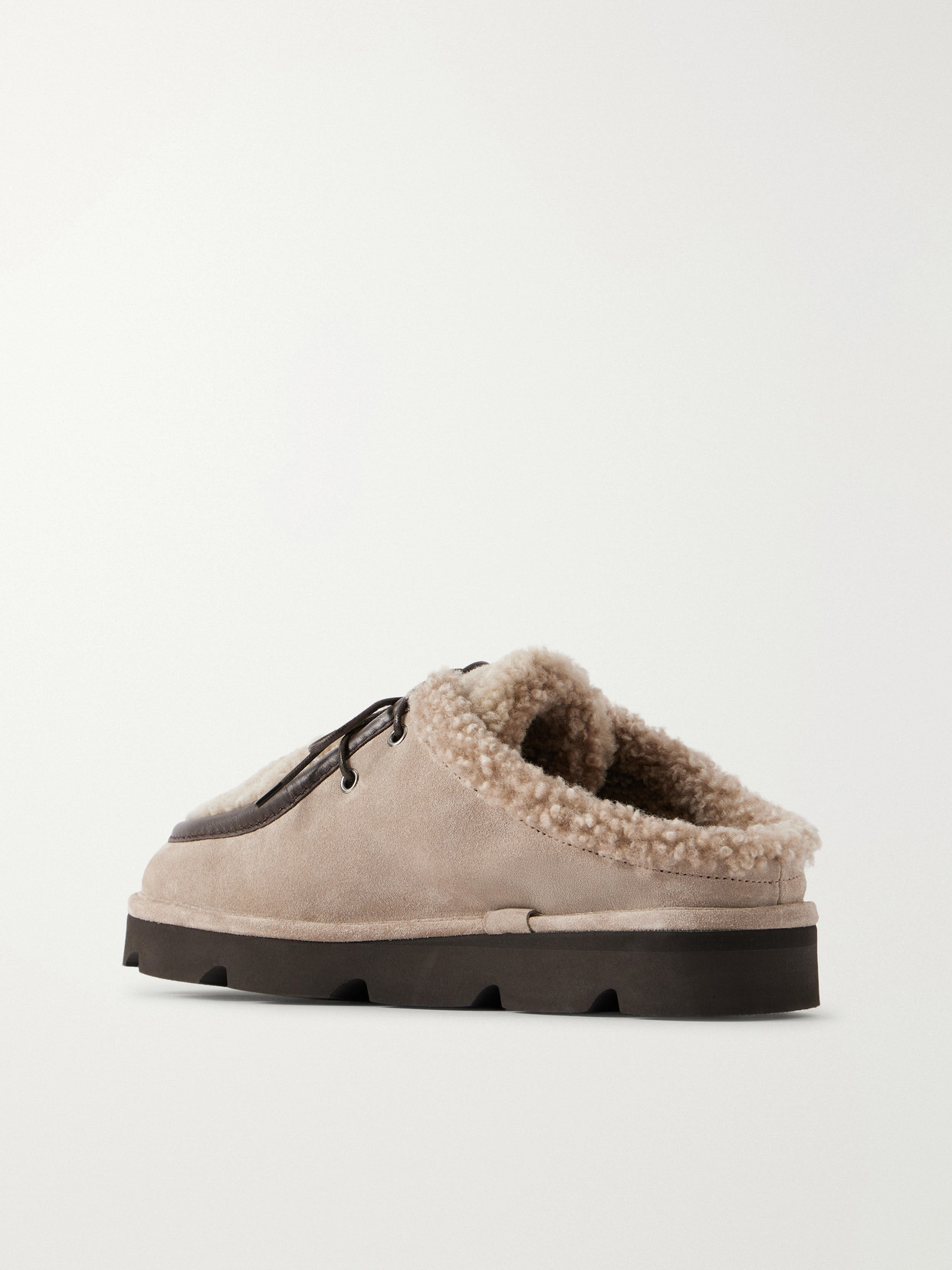 Shearling-Trimmed Suede Clogs