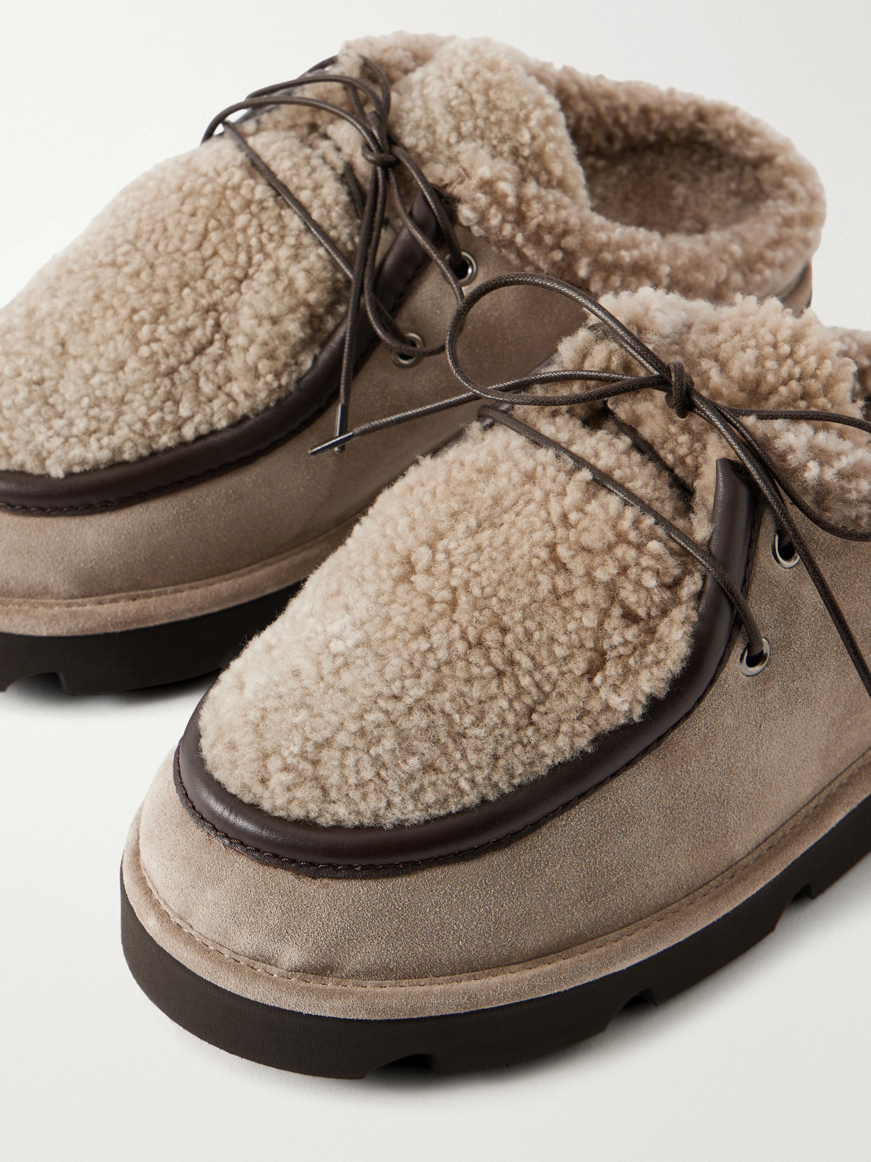 Shearling-Trimmed Suede Clogs