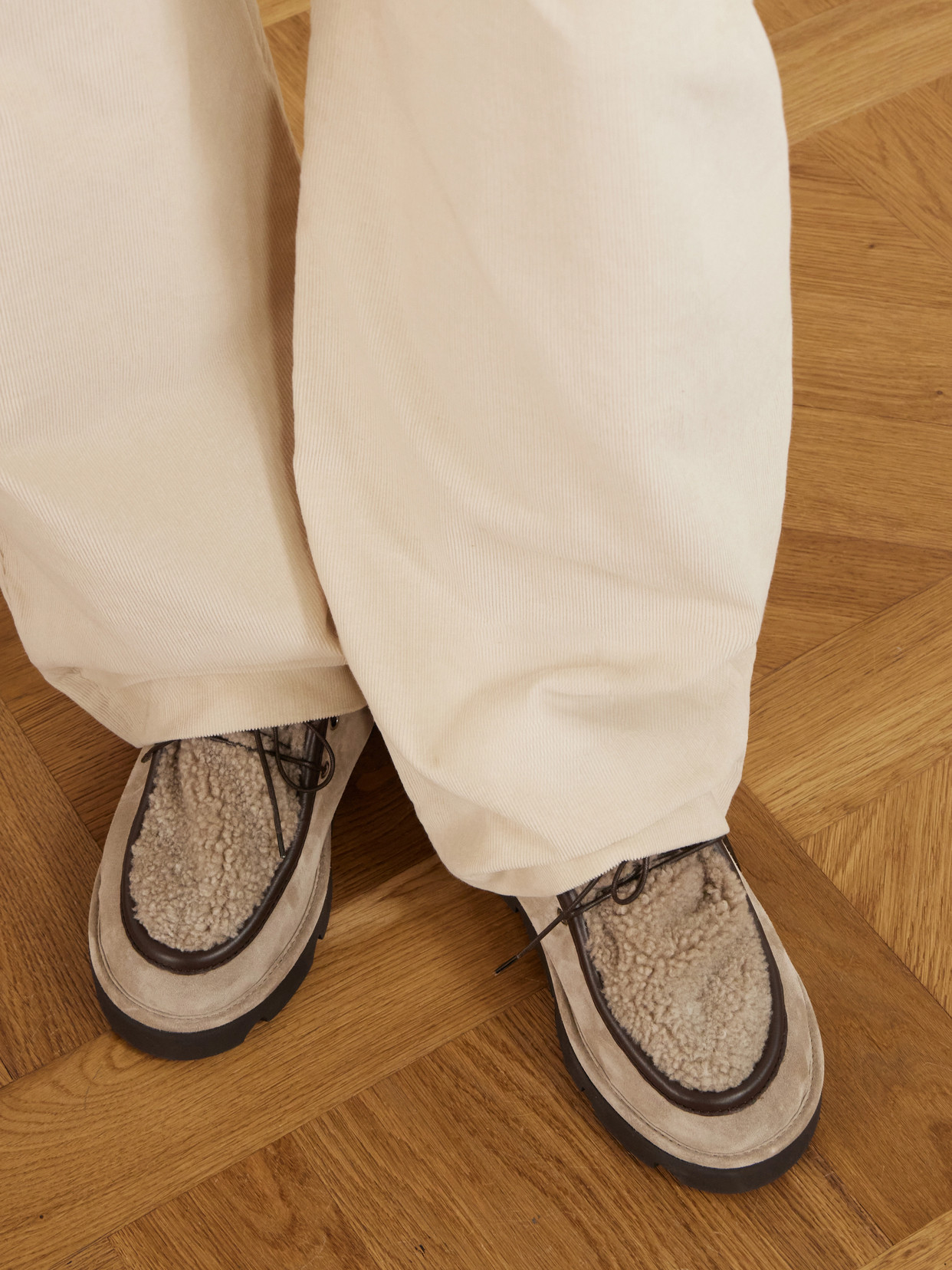 Shearling-Trimmed Suede Clogs