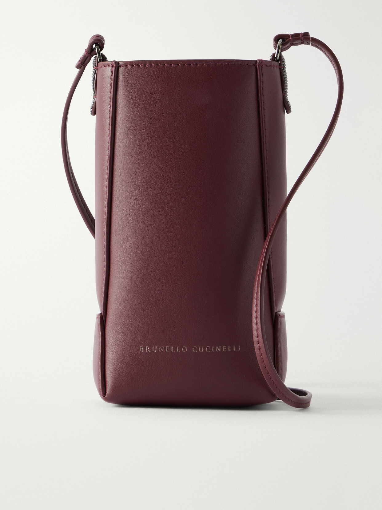 Brunello Cucinelli Bead-embellished Leather Pouch In Burgundy