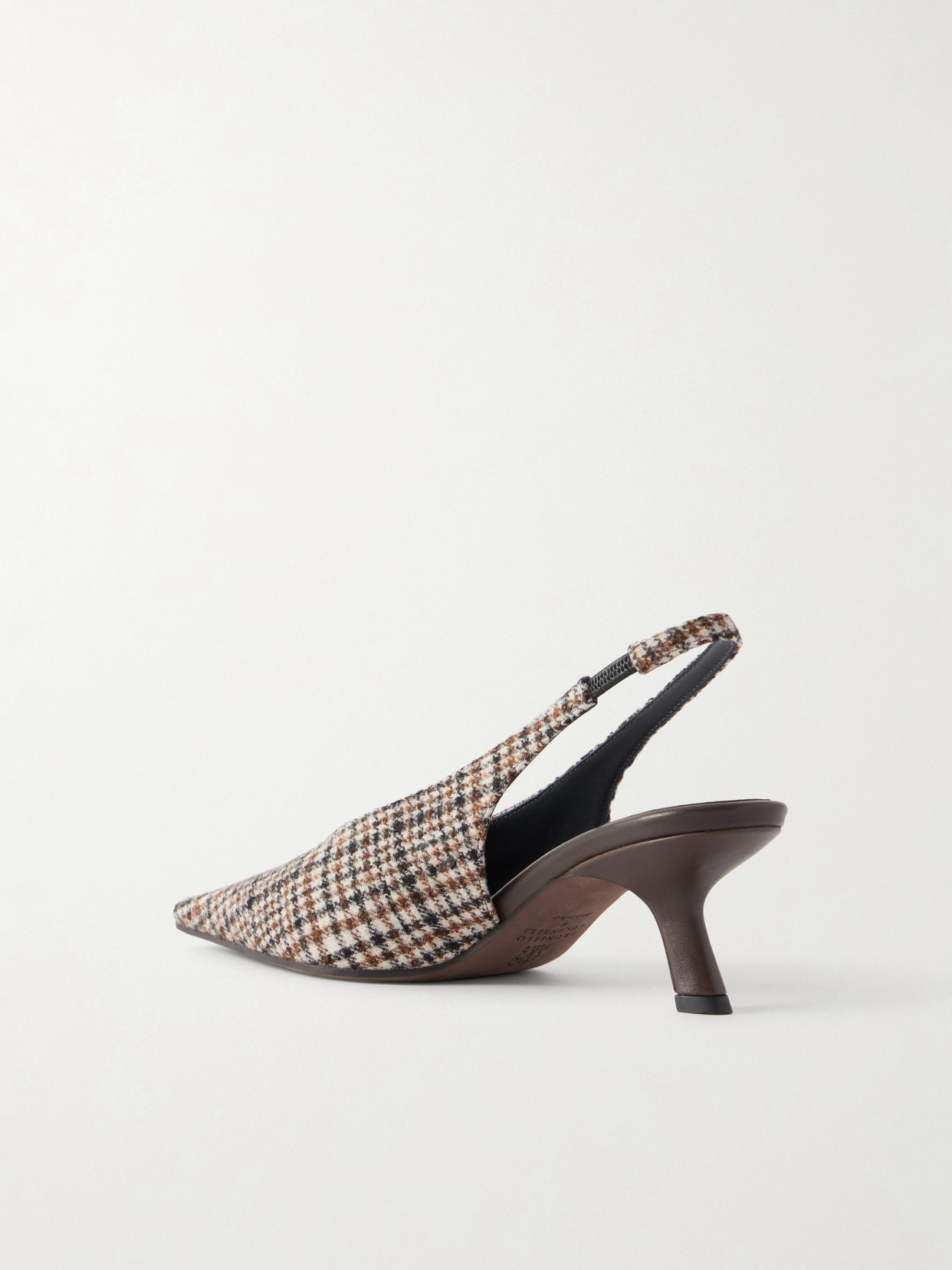 Brunello Cucinelli Checked Wool Slingback Pumps In Brown
