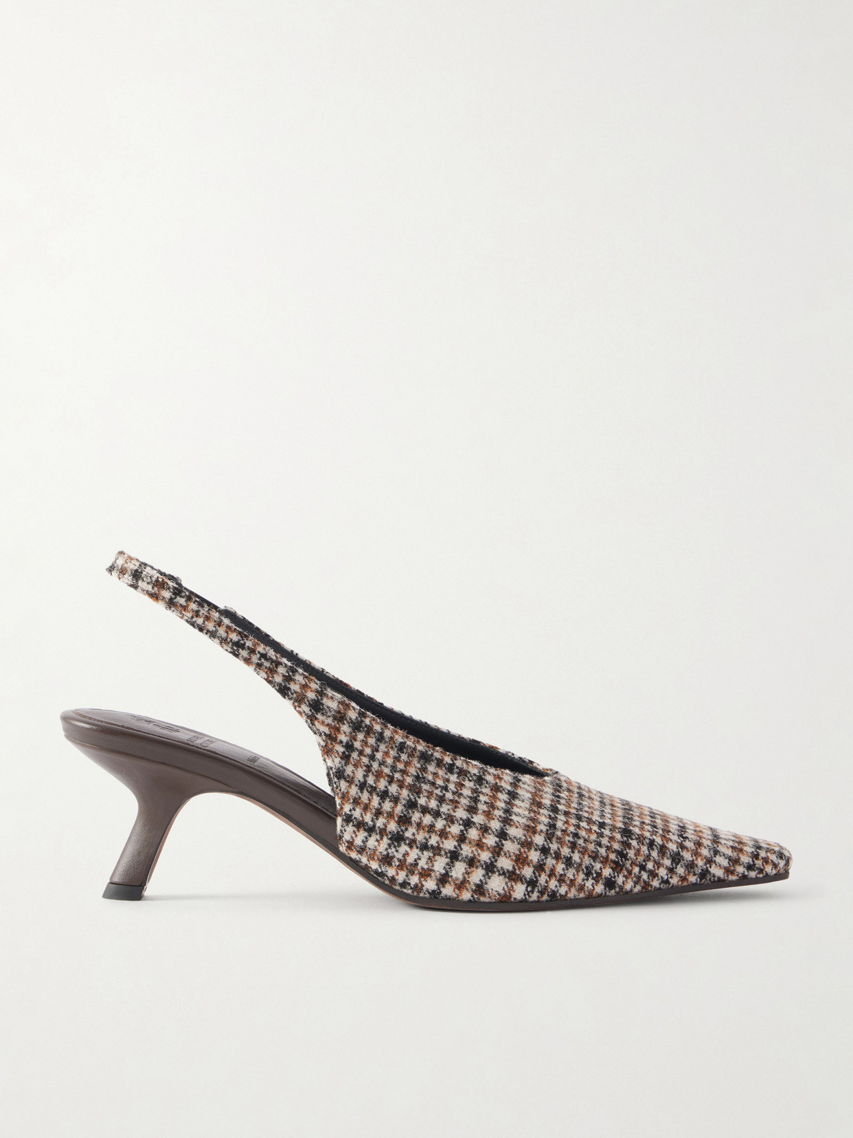 Brunello Cucinelli Checked Wool Slingback Pumps In Brown