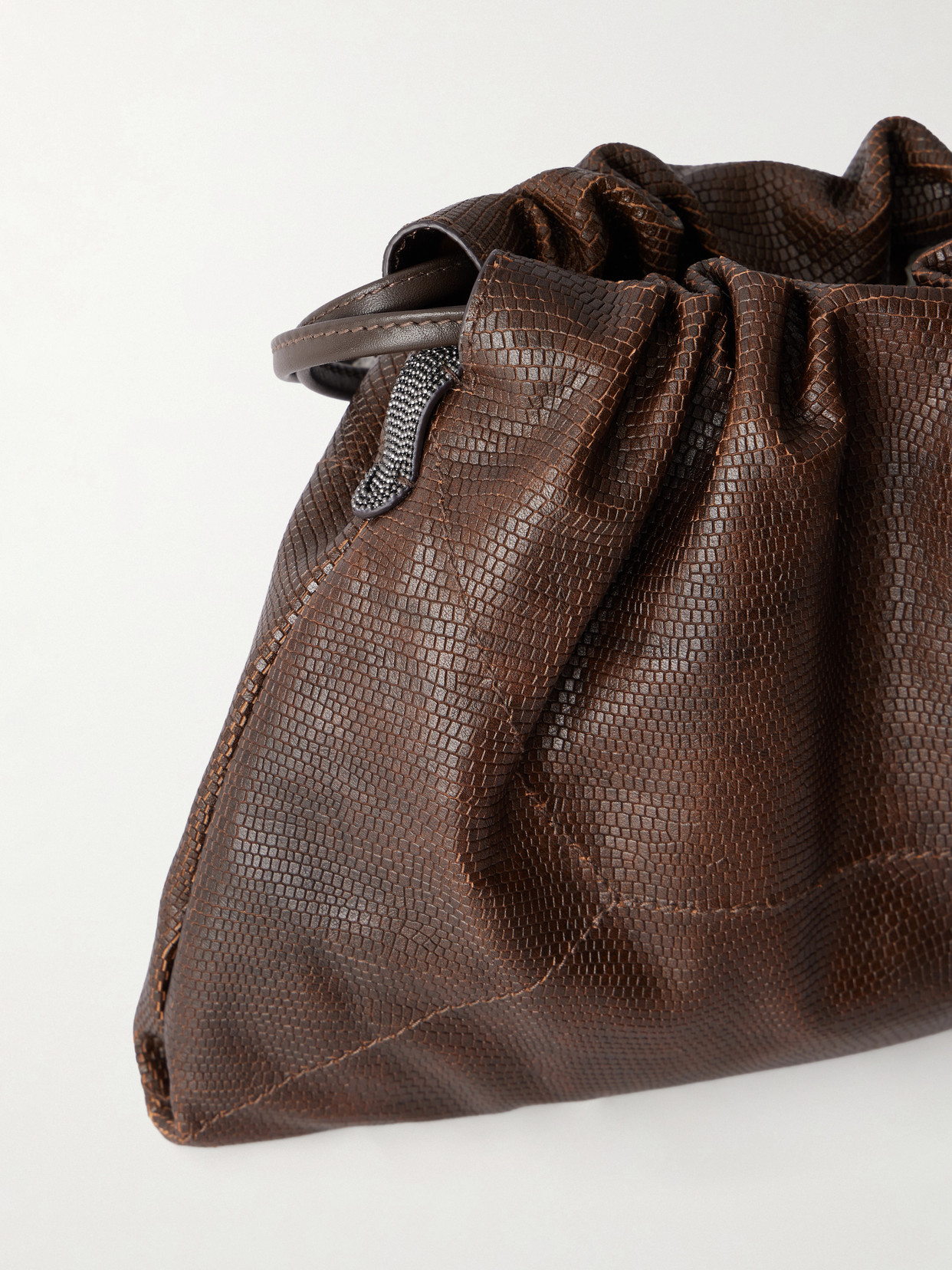 Monili-Embellished Lizard-Effect Shoulder Bag