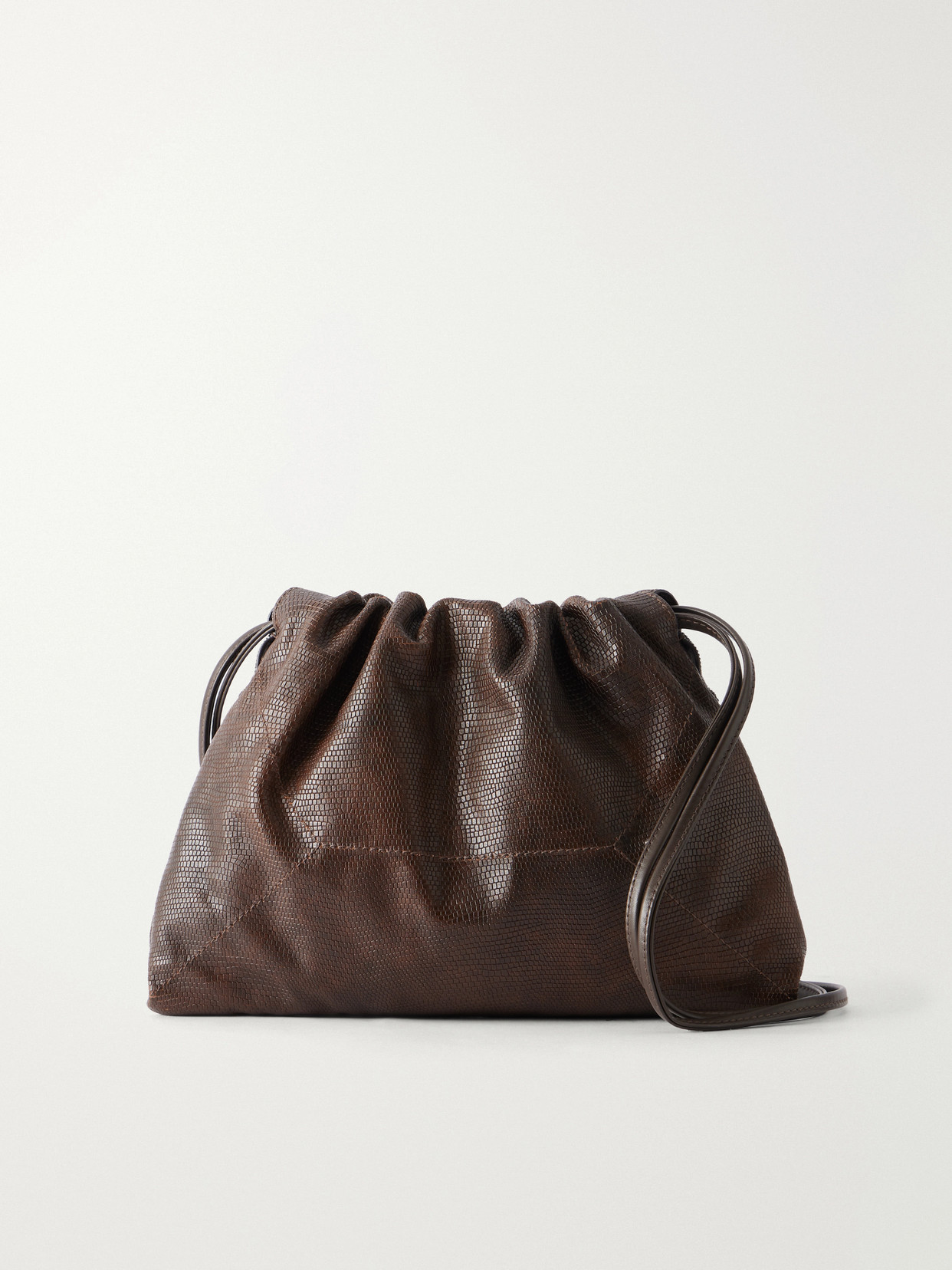 Brunello Cucinelli Monili-embellished Lizard-effect Leather Shoulder Bag In Brown