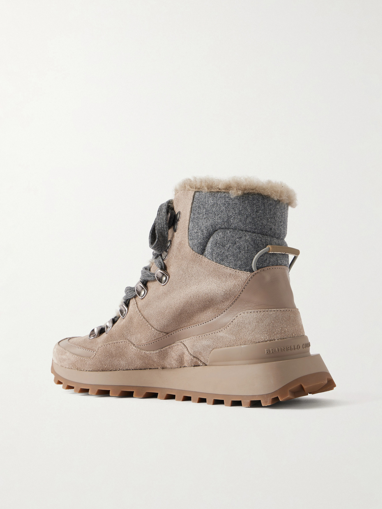 Shearling-Lined Wool-Trimmed Ankle Boots